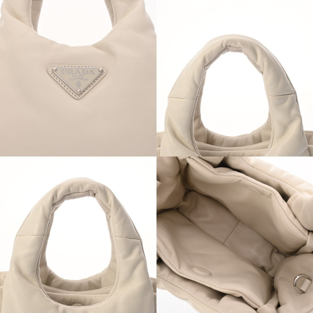 Prada White Leather Handbag Tote Bag