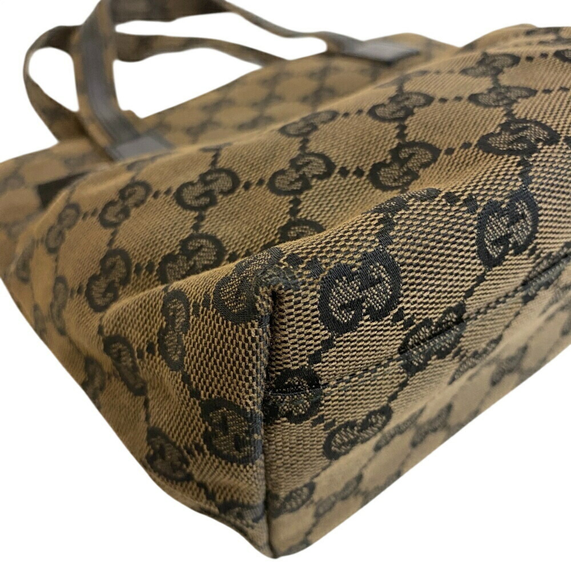 Gucci Beige Black Canvas Leather Handbag (Pre-Owned)