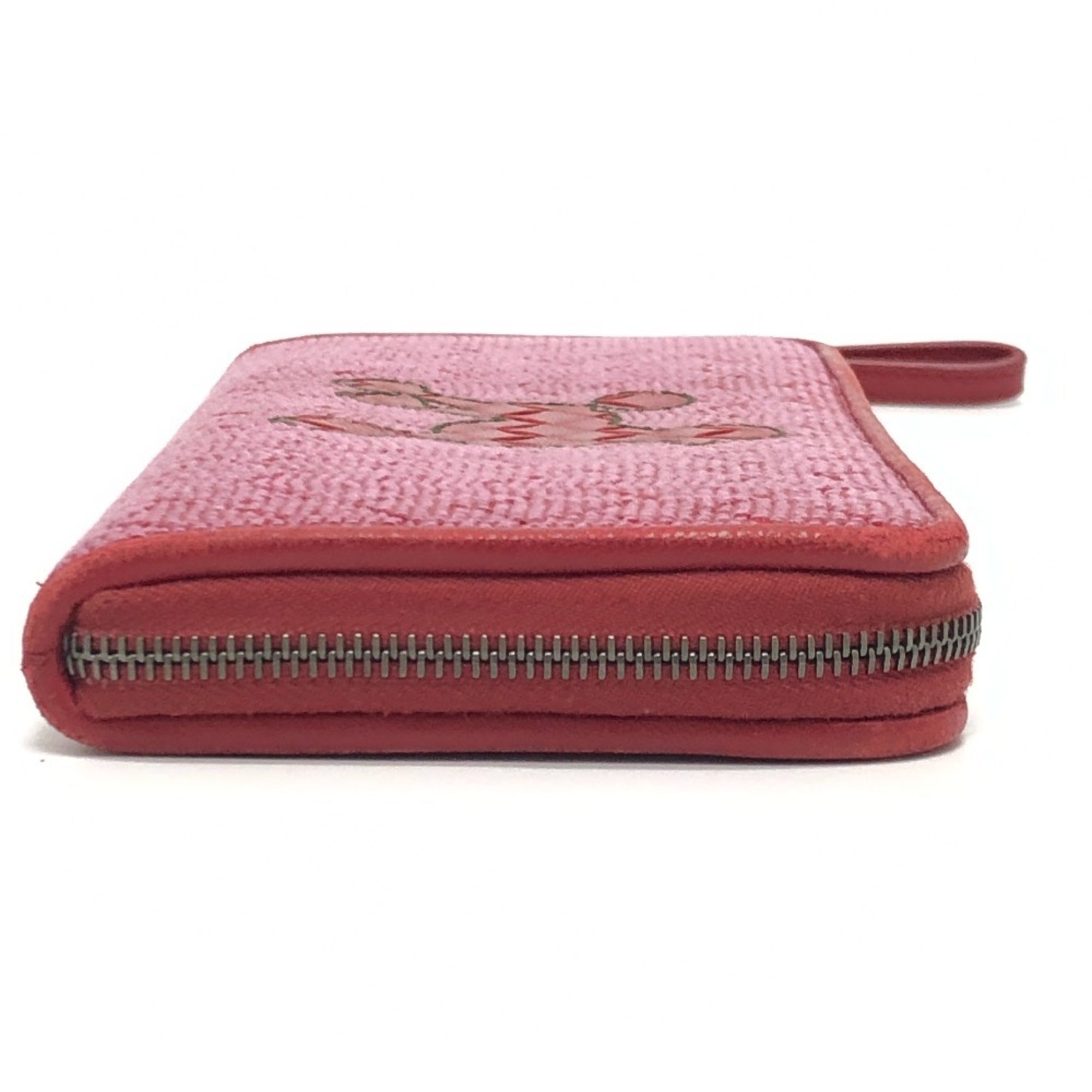Bottega Veneta Intrecciato Red Color Leather Canvas Long Wallet (Bi-Fold)