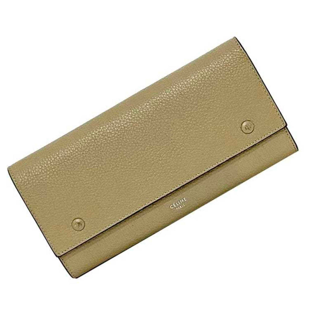 Celine Beige Red Color Leather Long Wallet (Bi-Fold)