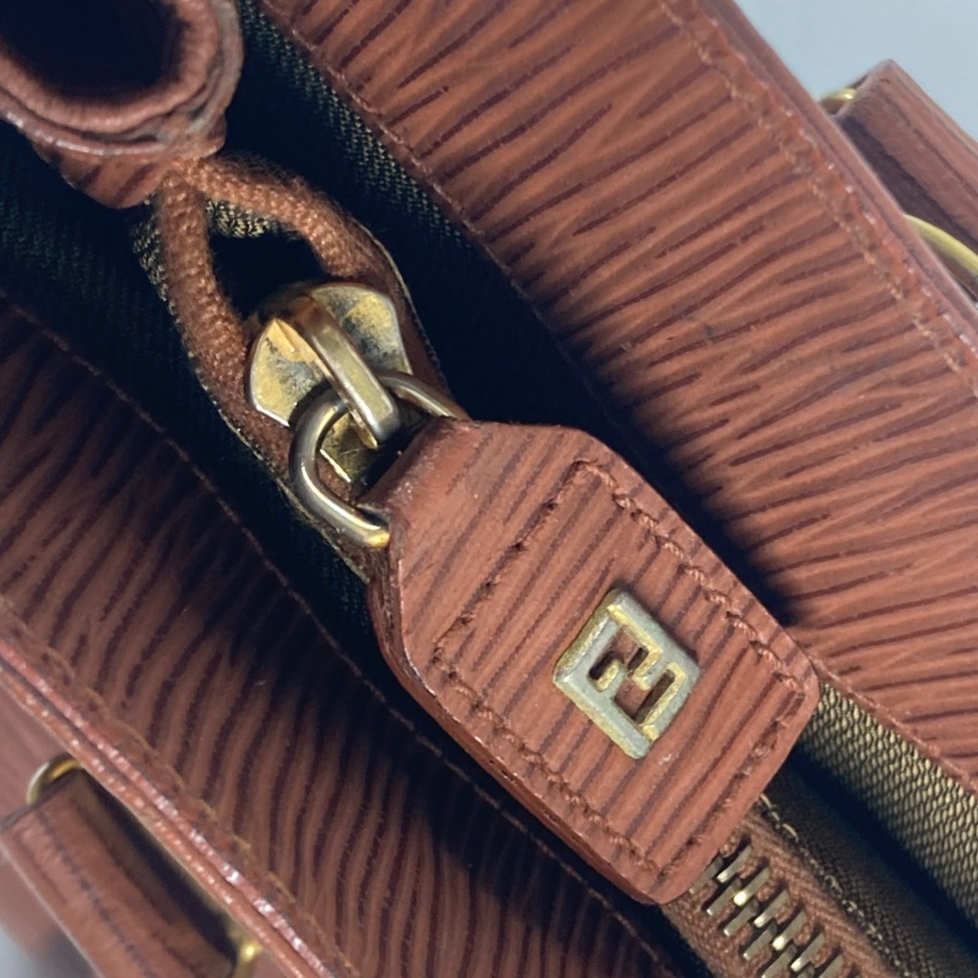 Fendi Brown Leather Handbag Shoulder Bag Tote Bag