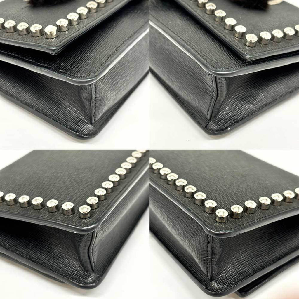 Fendi Black Leather Chain/Shoulder Wallet
