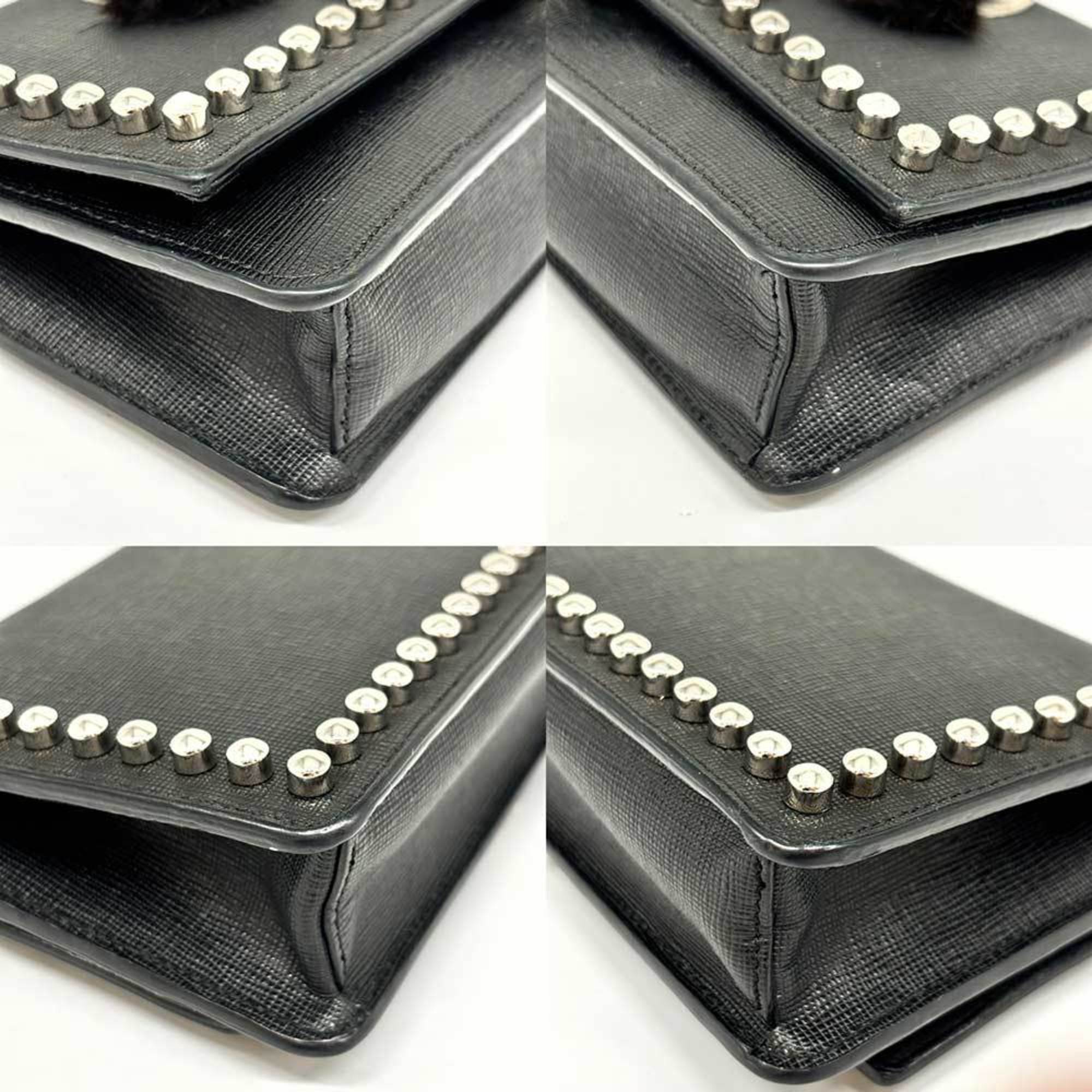 Fendi Black Leather Chain/Shoulder Wallet