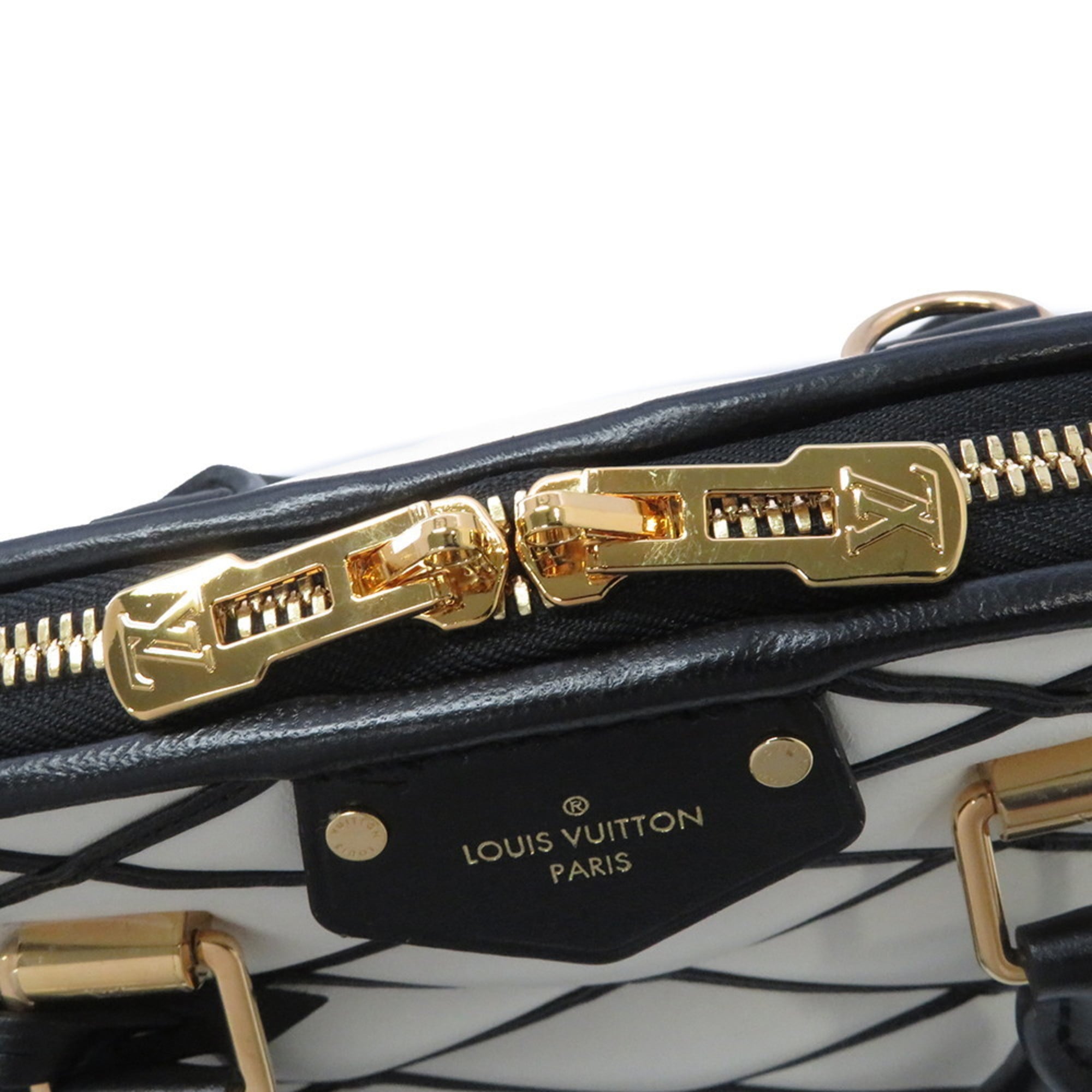 Louis Vuitton Black Noir White Leather Handbag Shoulder Bag