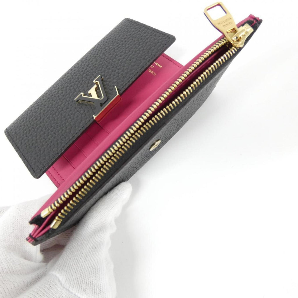 Louis Vuitton Gold Black Hot Pink Leather Wallet (Tri-Fold)