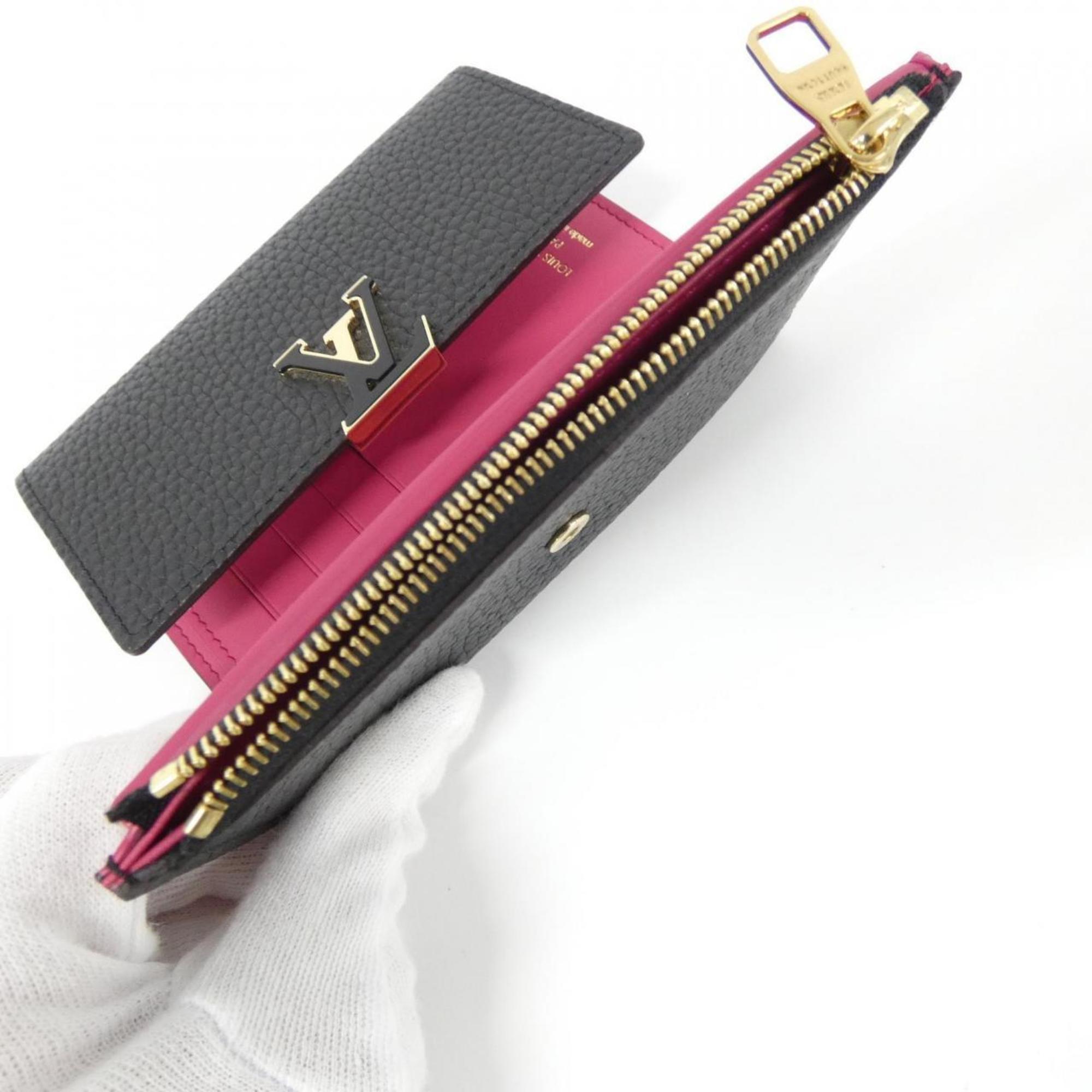 Louis Vuitton Gold Black Hot Pink Leather Wallet (Tri-Fold)