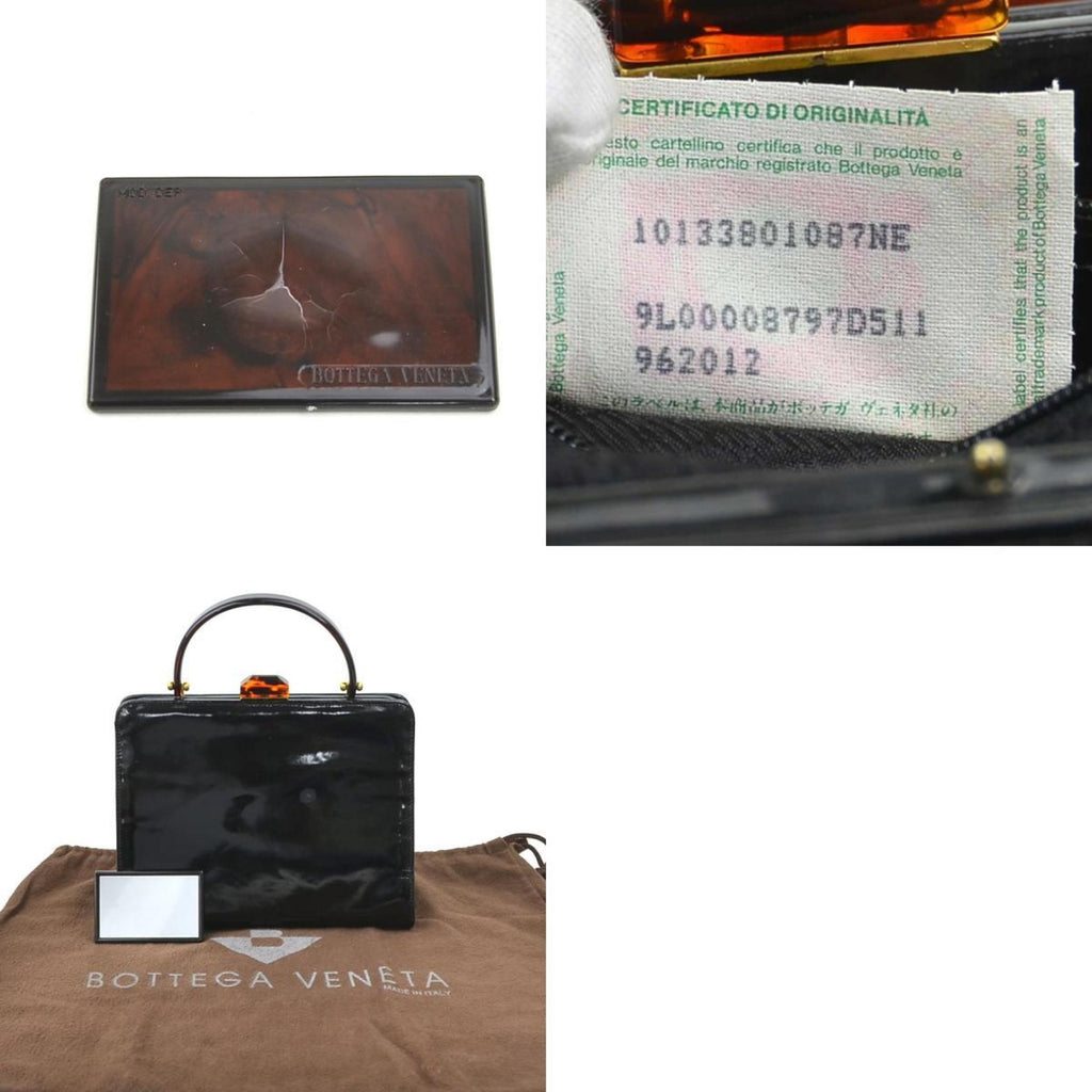 Bottega Veneta Black Brown Patent Leather Plastic Handbag