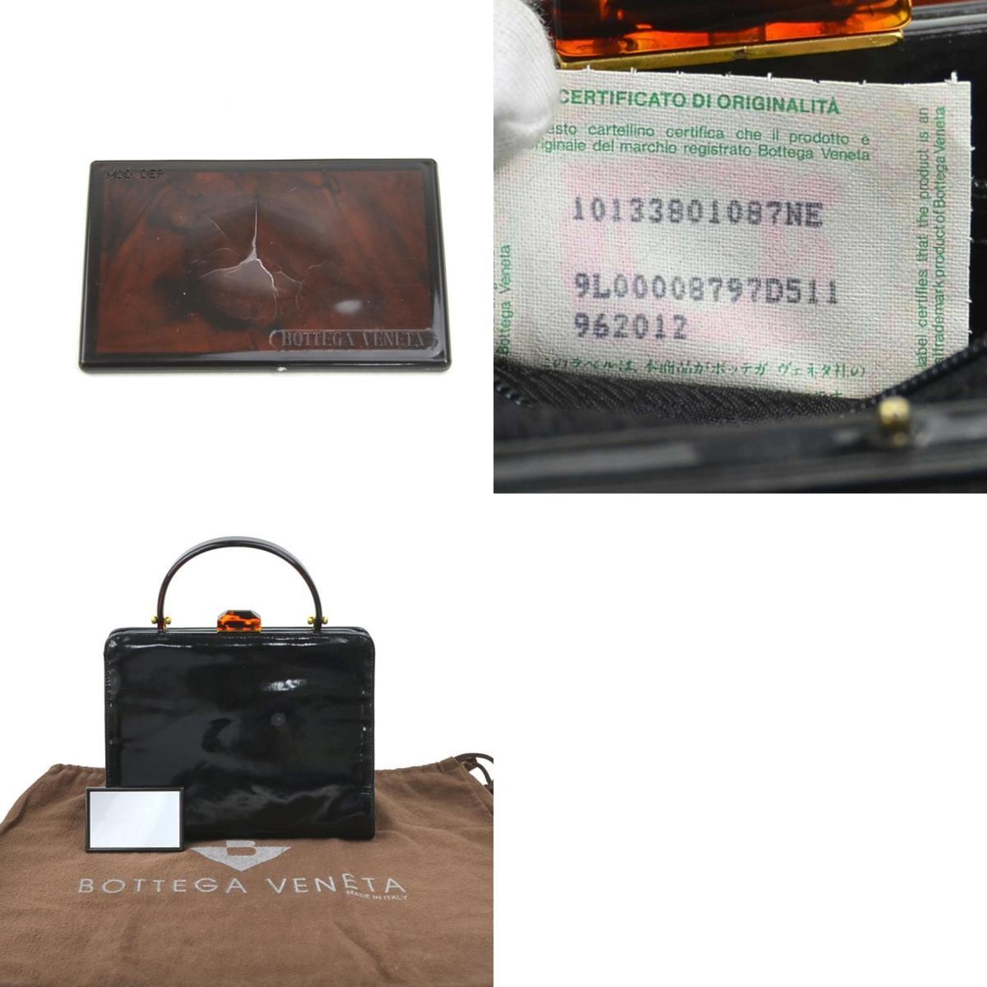 Bottega Veneta Black Brown Patent Leather Plastic Handbag