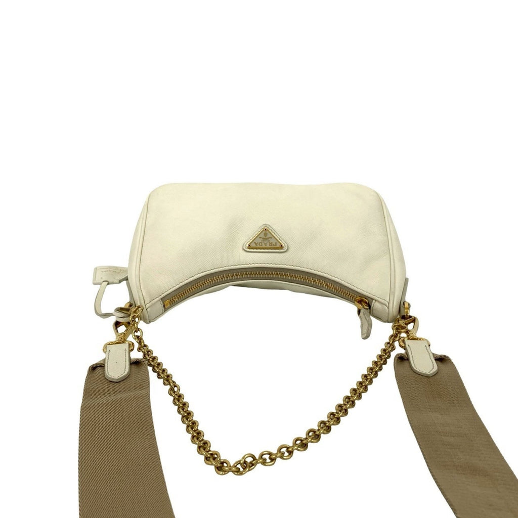 Prada White Leather Pochette Pouch Shoulder Bag