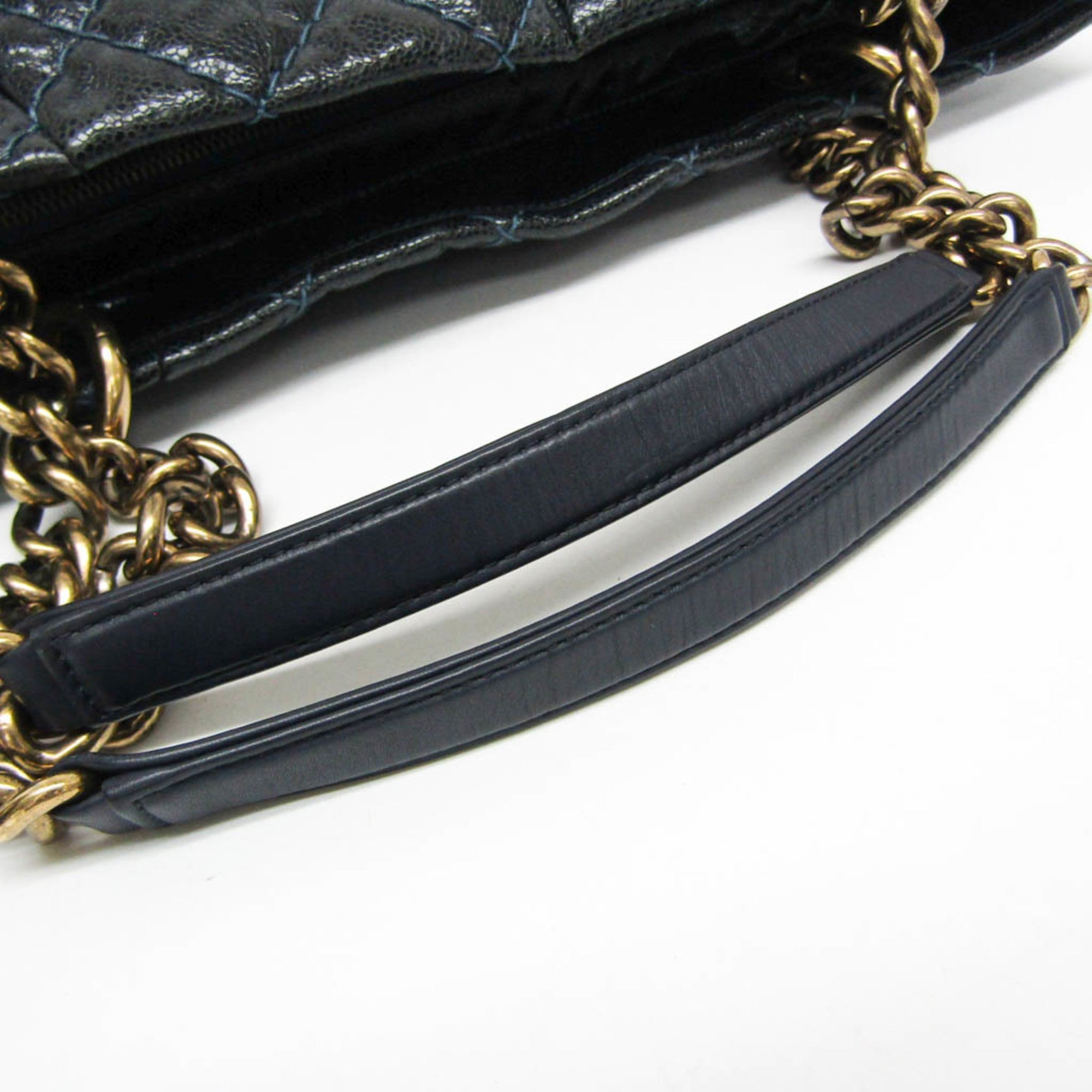 Chanel Matelasse Black Navy Grained Calfskin Tote Bag