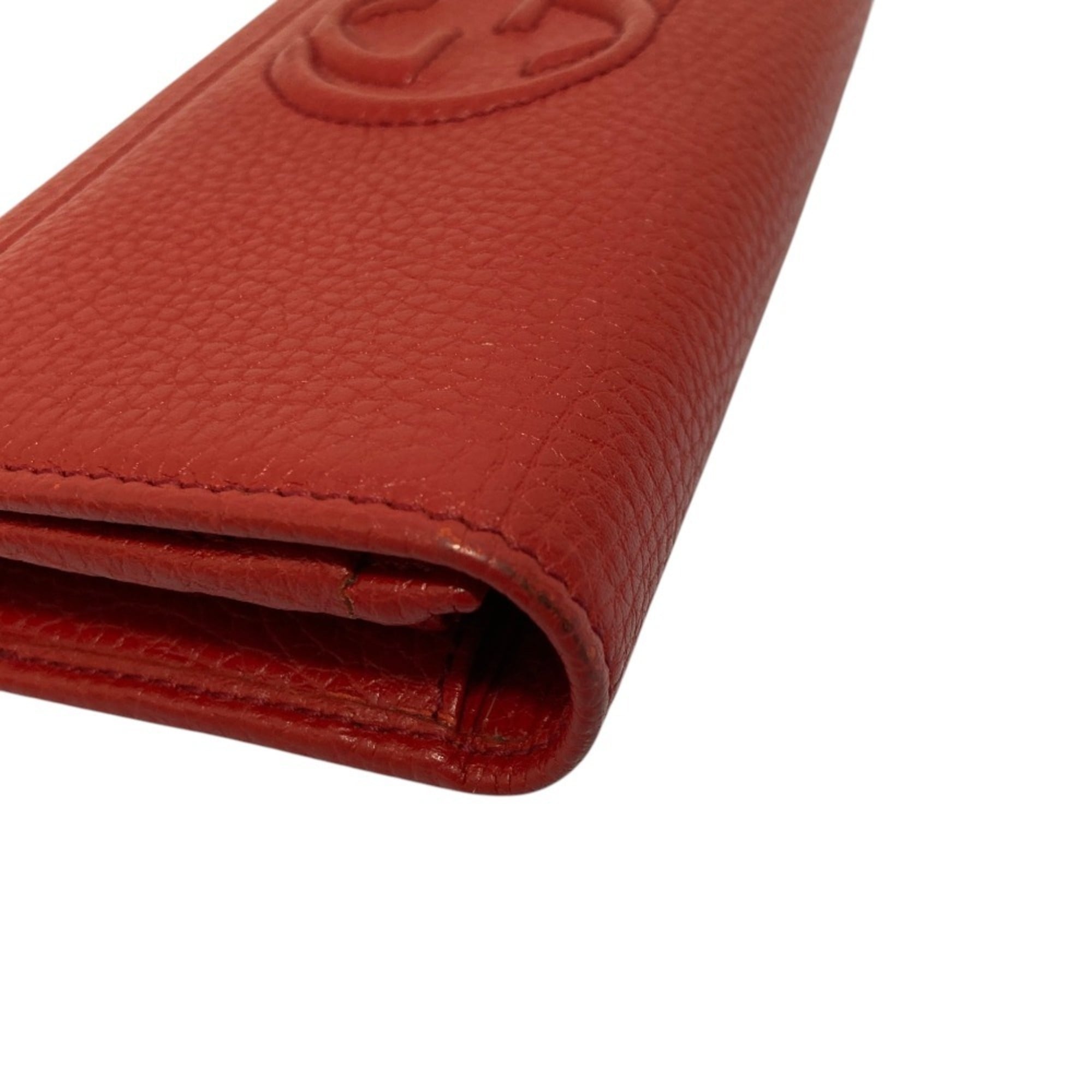 Gucci Red Color Leather Long Wallet (Bi-Fold) (Pre-Owned)