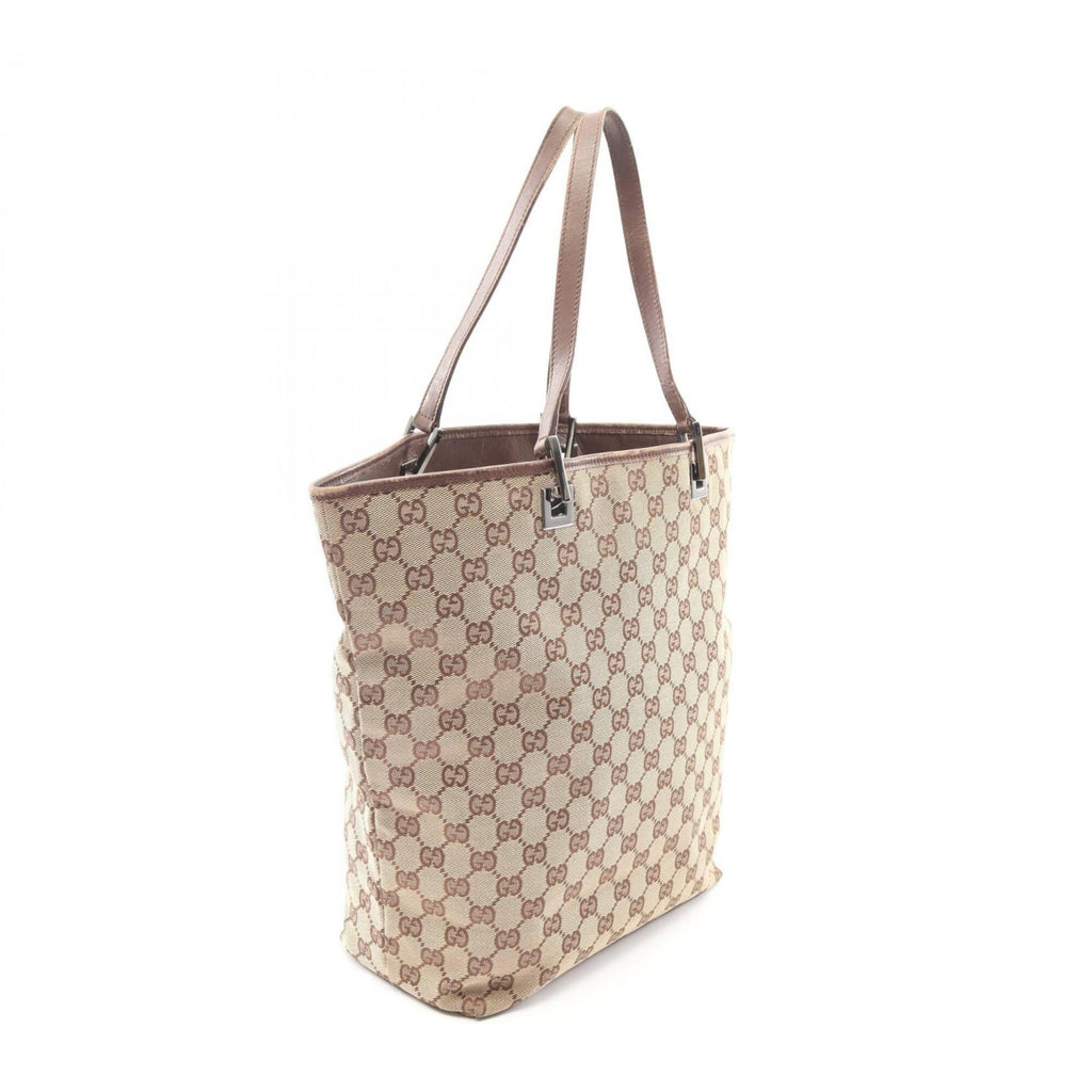 Gucci Beige Brown Canvas Leather Handbag Tote Bag (Pre-Owned)