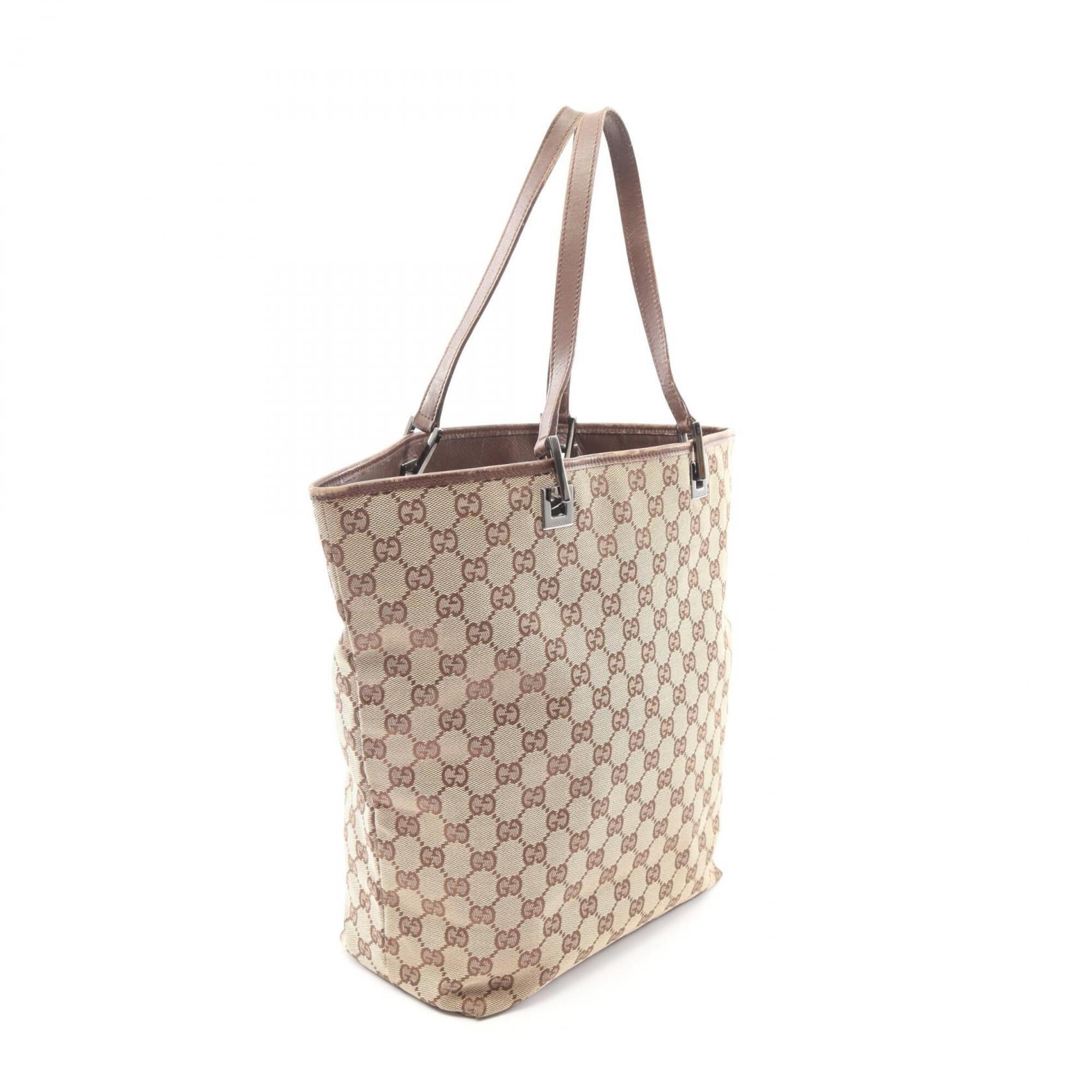 Gucci Beige Brown Canvas Leather Handbag Tote Bag (Pre-Owned)
