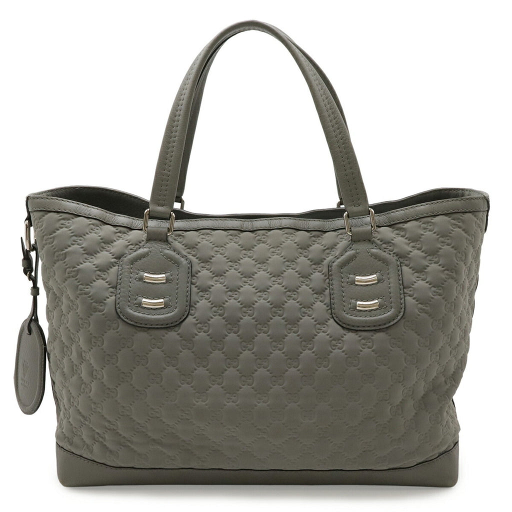 Gucci Light Gray Nylon Leather Shoulder Bag Tote Bag (Pre-Owned)
