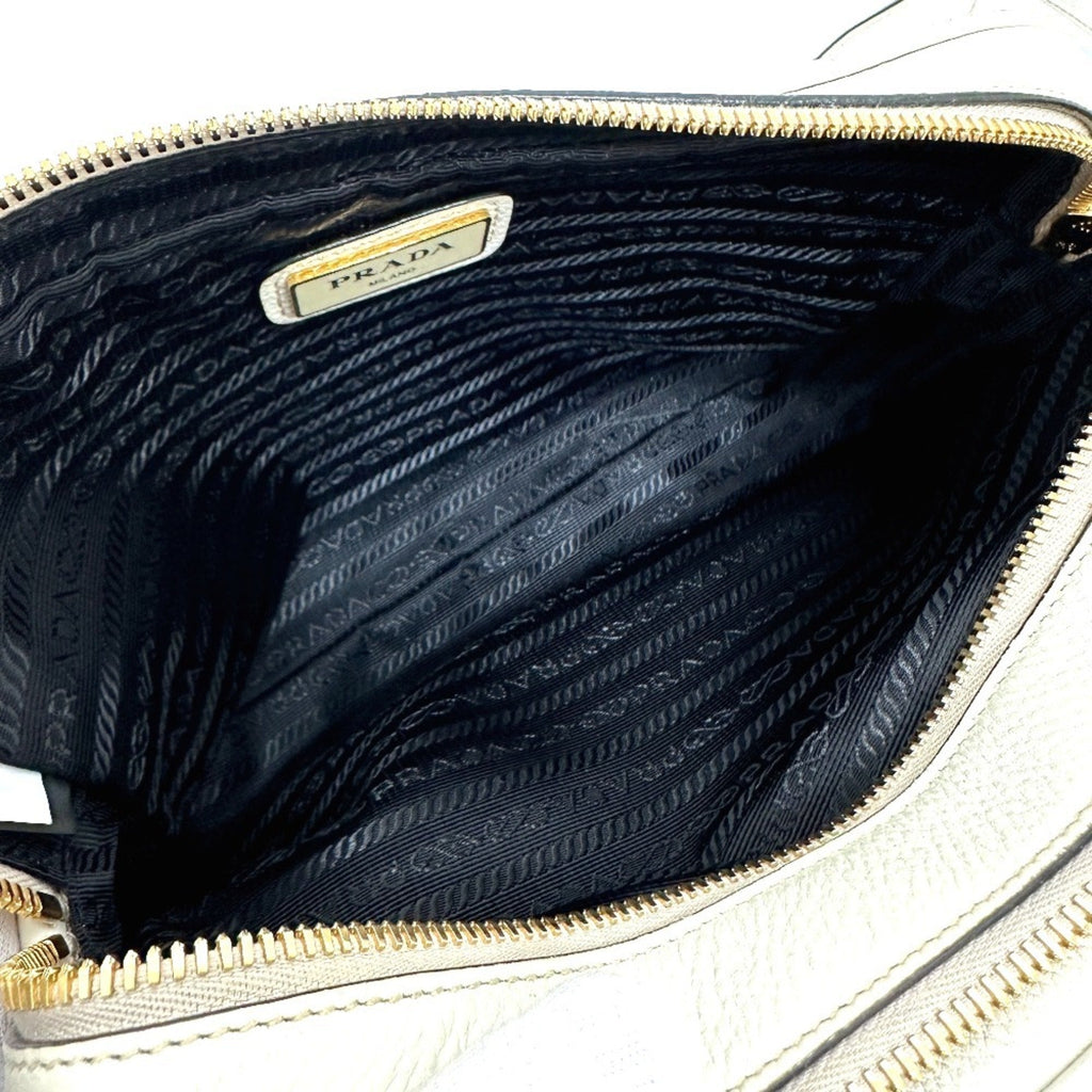 Prada White Leather Pochette Shoulder Bag