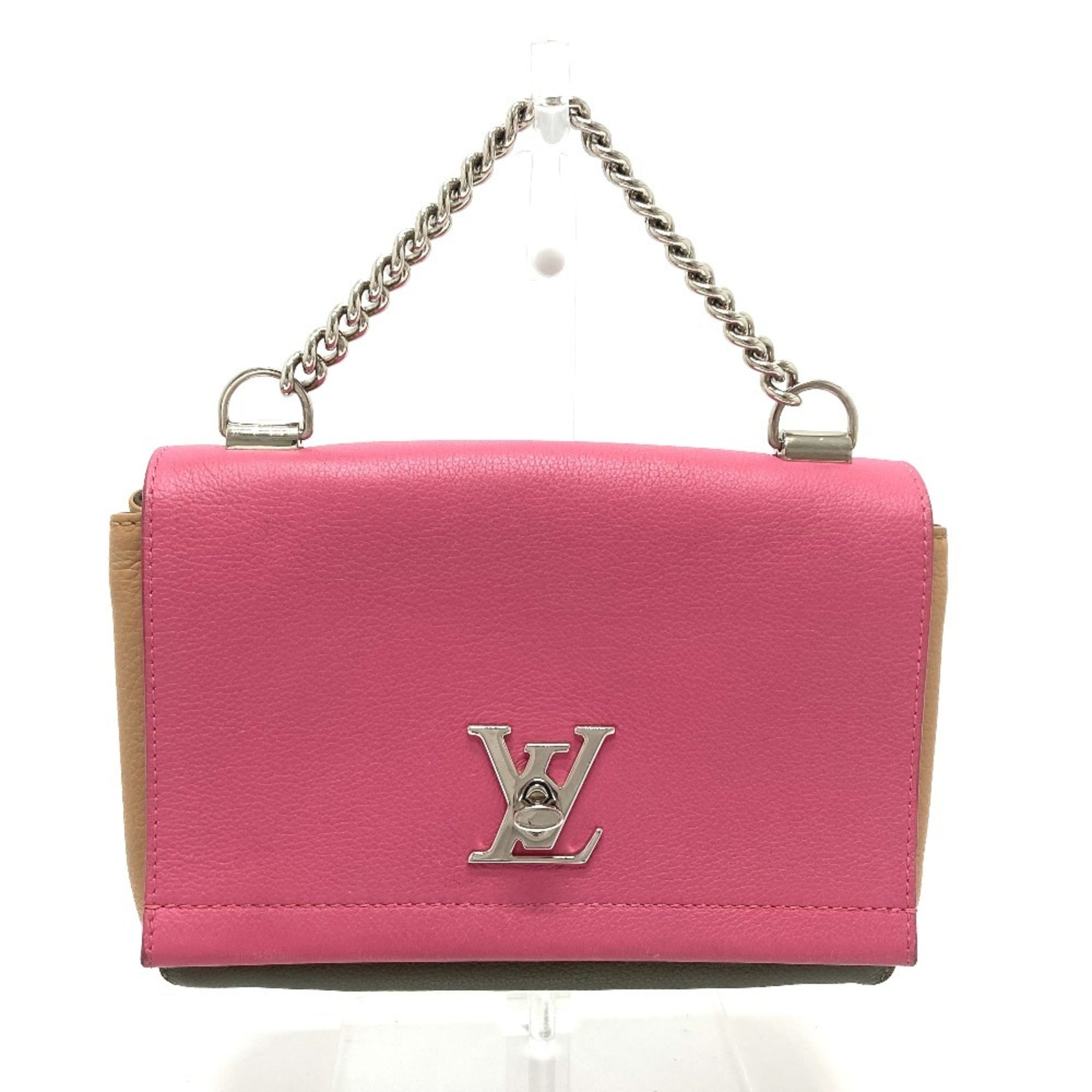 Louis Vuitton Lockme Ii Beige Khaki Pink Leather Handbag Shoulder Bag