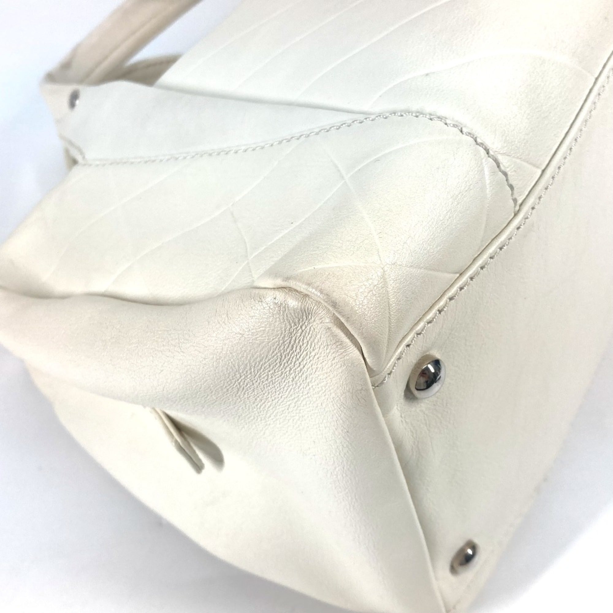Chanel White Leather Boston Bag