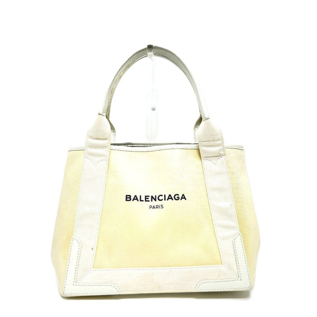 Balenciaga White Canvas Leather Handbag Tote
