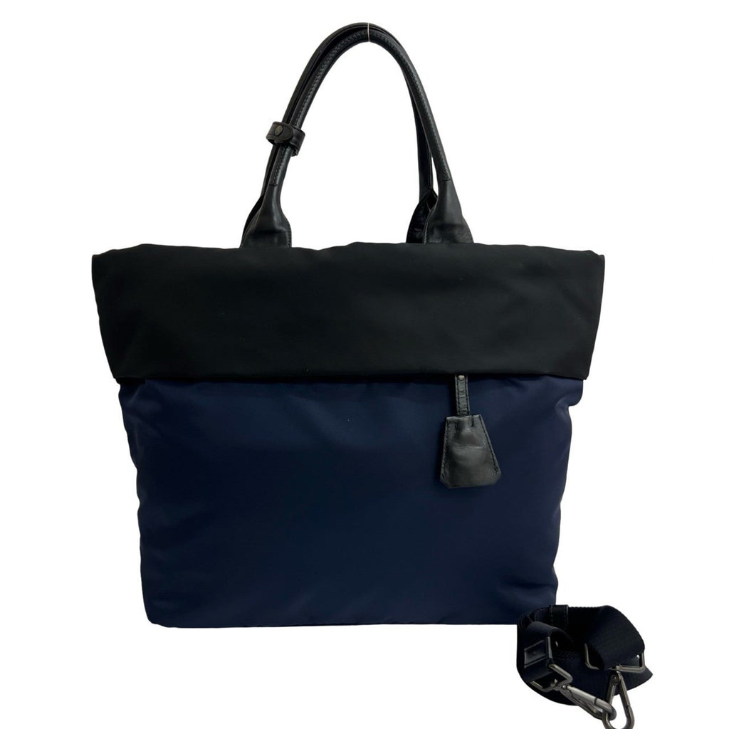 Prada Black Navy Nylon Leather Handbag Shoulder Bag Tote Bag