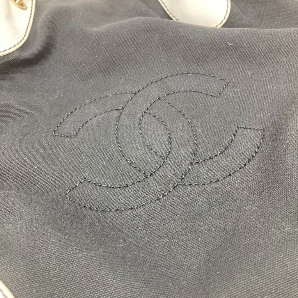 Chanel Black White Canvas Leather Shoulder Bag Tote Bag