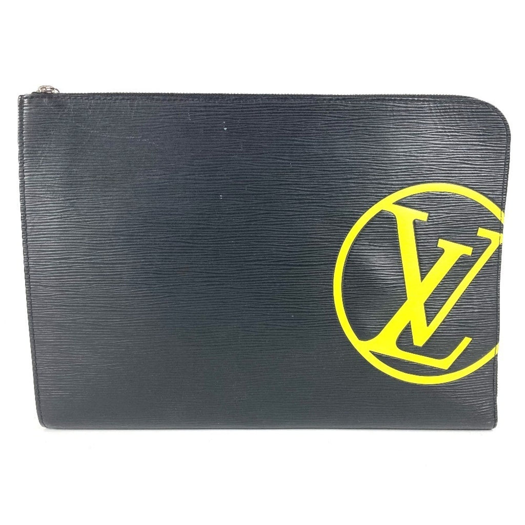 Louis Vuitton Black Yellow Epi Leather Clutch Bag Pochette Pouch