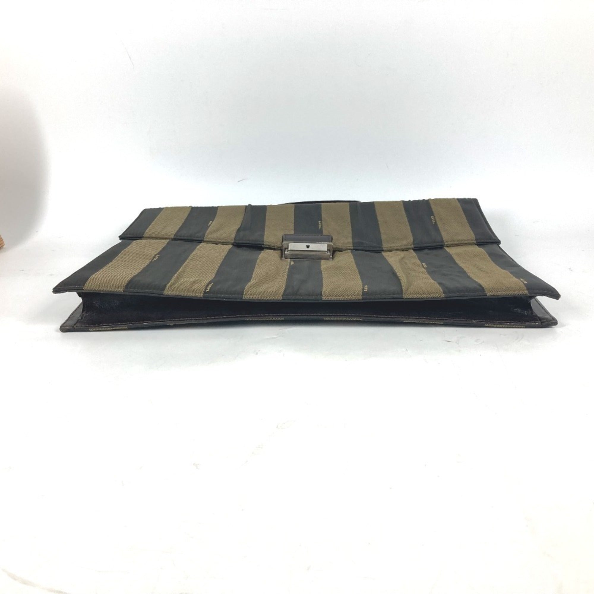 Fendi Black Brown Nylon Leather Briefcase Handbag Tote Bag