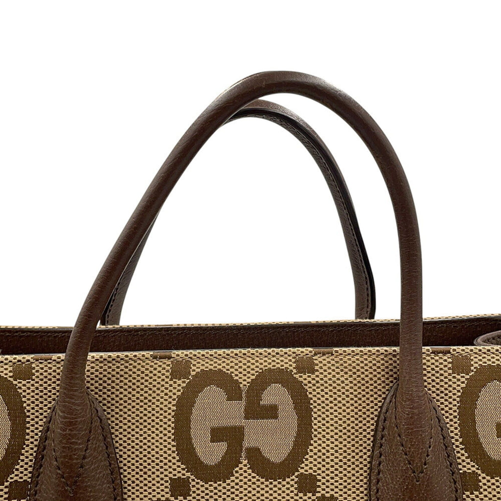 Gucci Beige Brown Canvas Leather Shoulder Bag Tote Bag (Pre-Owned)