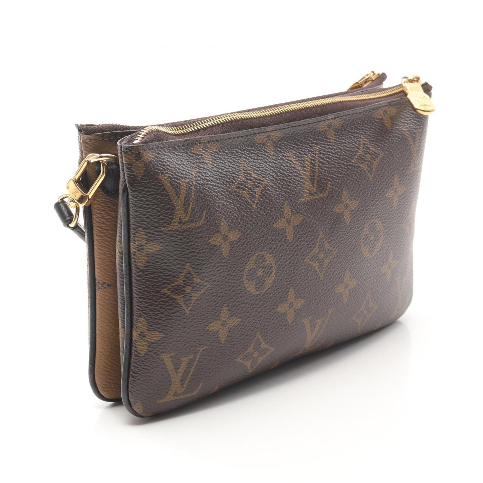 Louis Vuitton Beige Brown Monogram Reverse Pvc Coated Canvas Leather Pochette Shoulder Bag