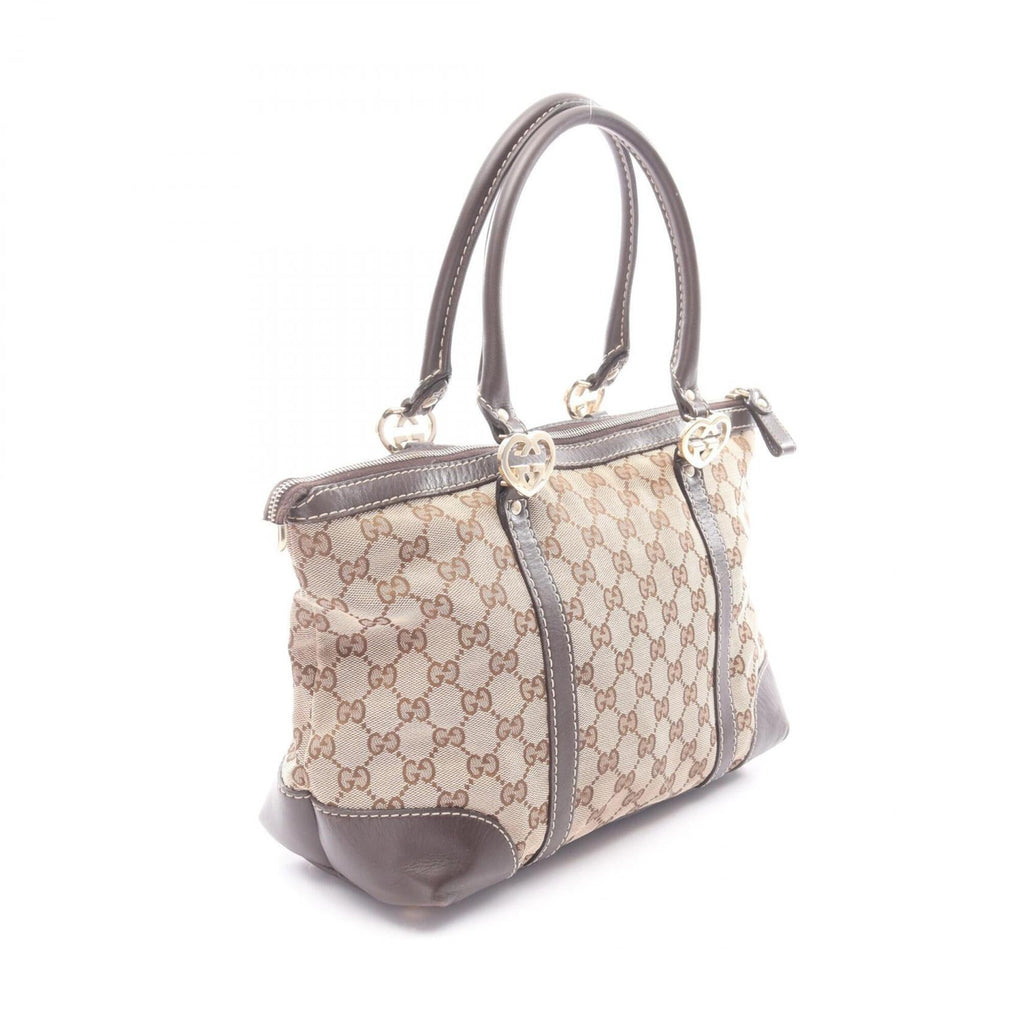 Gucci Beige Brown Canvas Leather Handbag Tote Bag (Pre-Owned)
