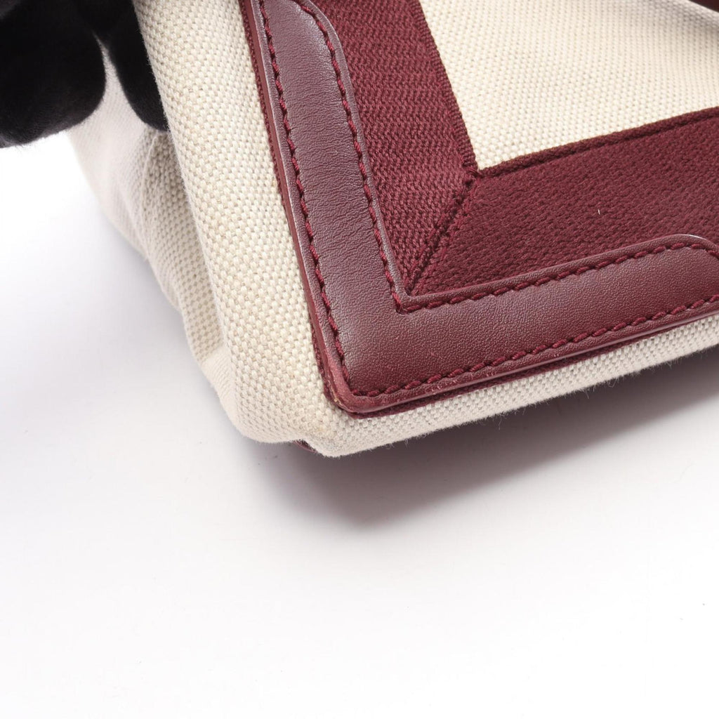 Balenciaga Bordeaux Ivory Canvas Leather Pouch Tote