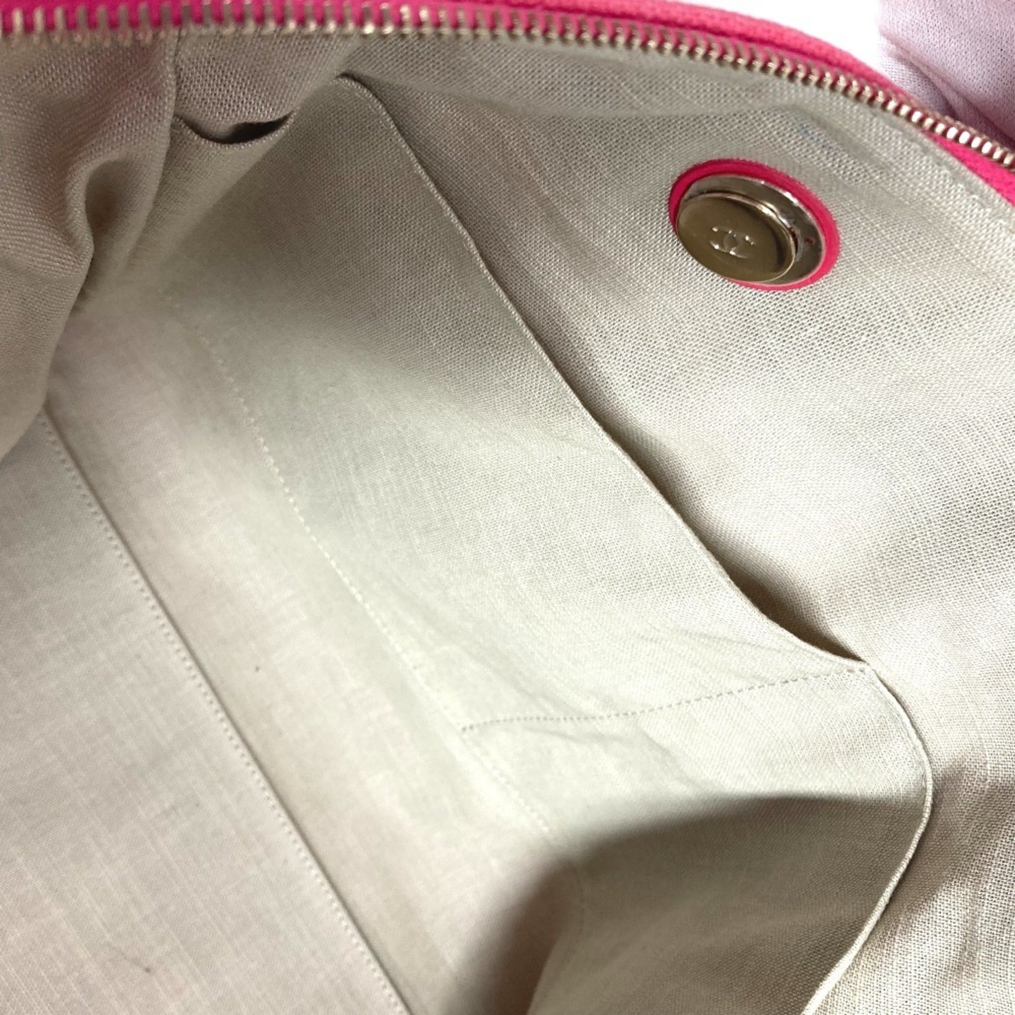 Chanel Pink Canvas Boston Bag Handbag Shoulder Bag