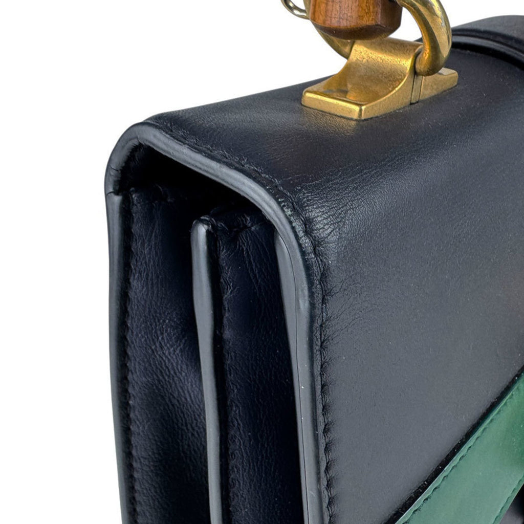 Gucci Green Navy Red Color Leather Handbag Shoulder Bag (Pre-Owned)