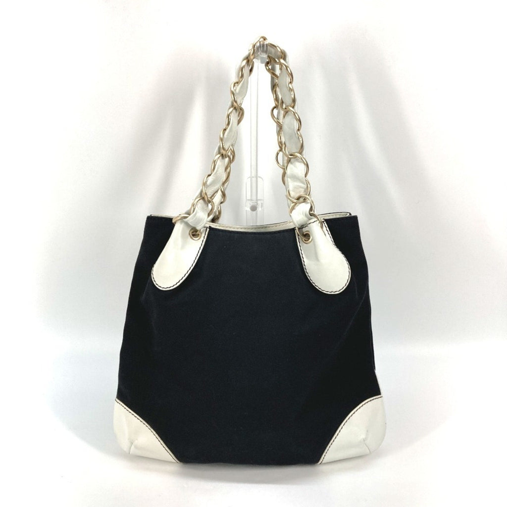 Chanel Black White Canvas Leather Shoulder Bag Tote Bag