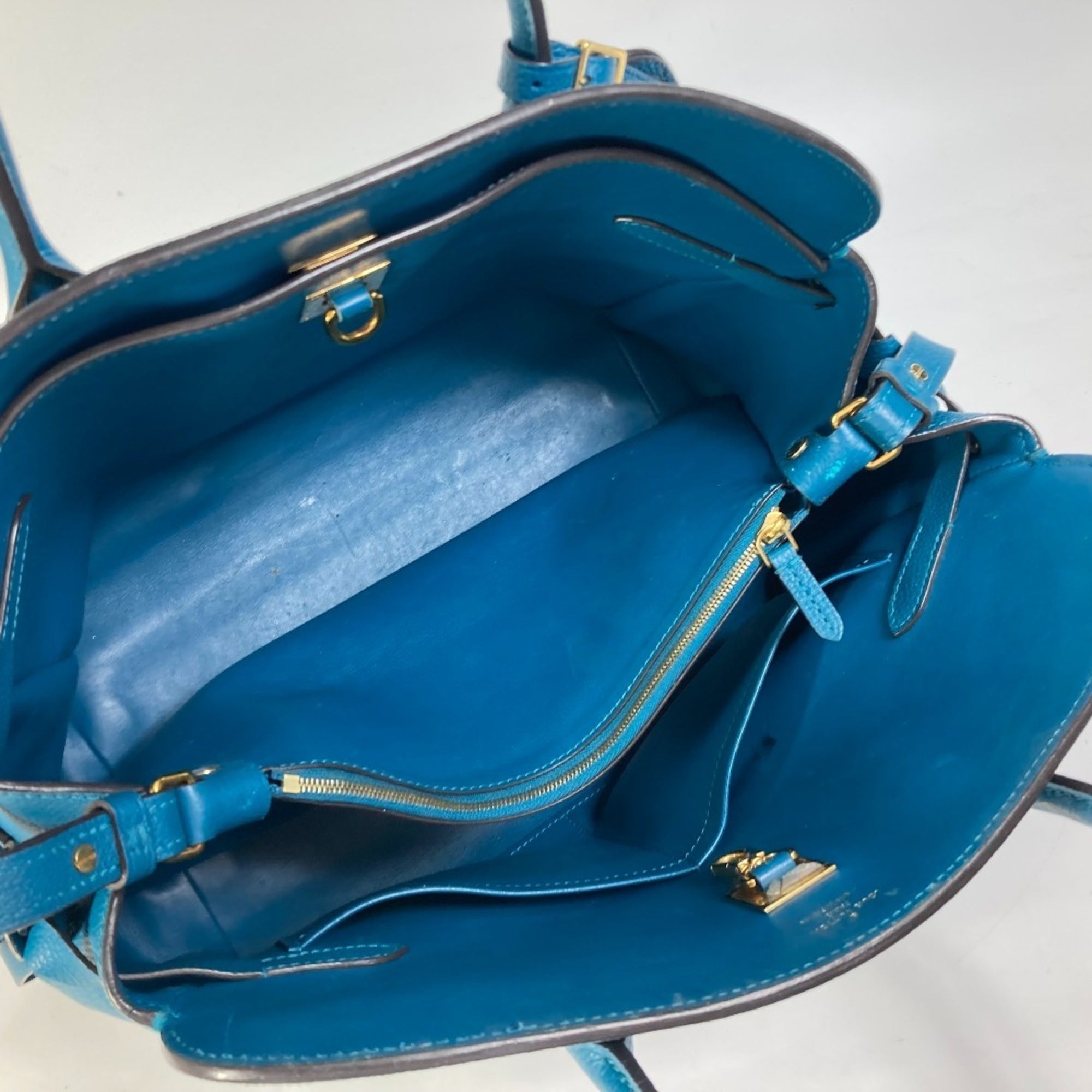 Louis Vuitton Blue Leather Handbag Shoulder Bag Tote Bag