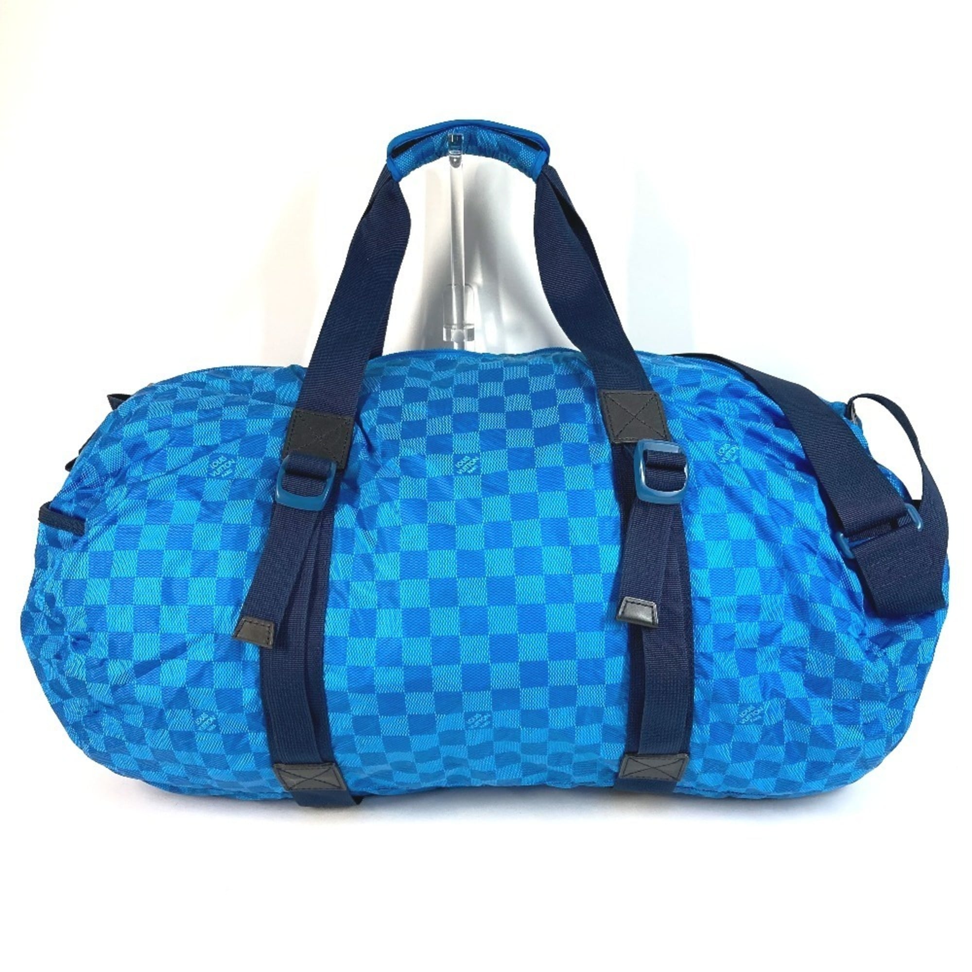 Louis Vuitton Black Blue Leather Nylon Boston Bag Shoulder Bag