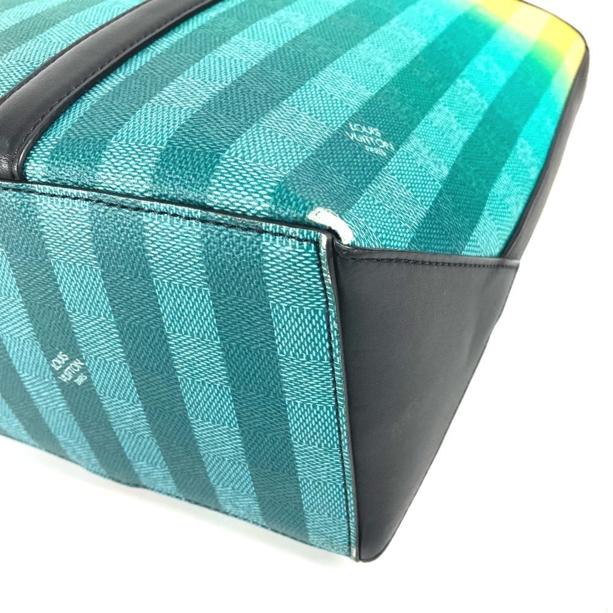Louis Vuitton Black Green Yellow Leather Canvas Handbag Shoulder Bag Tote Bag
