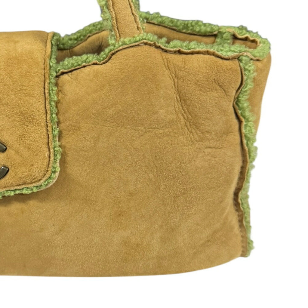 Chanel Mouton Brown Green Leather Handbag