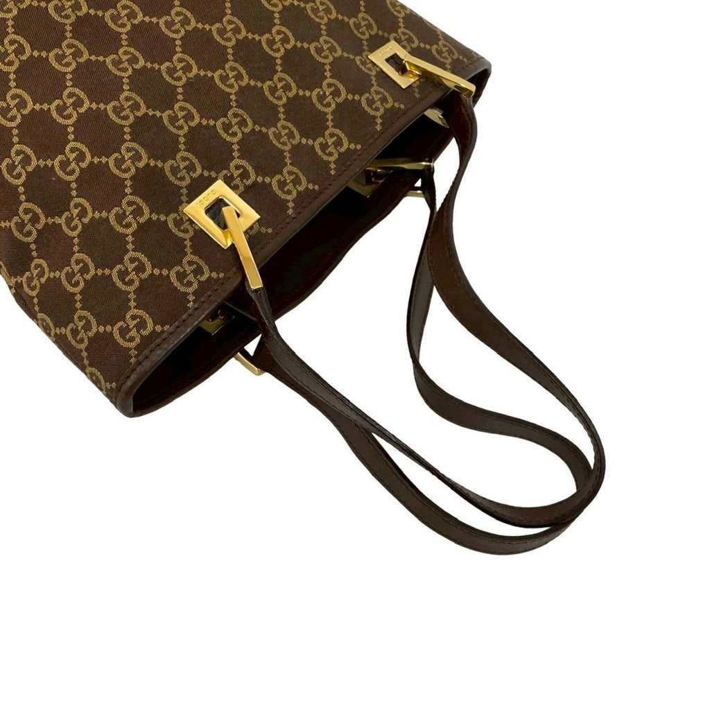 Gucci Brown Canvas Leather Handbag Shoulder Bag Tote Bag (Pre-Owned)