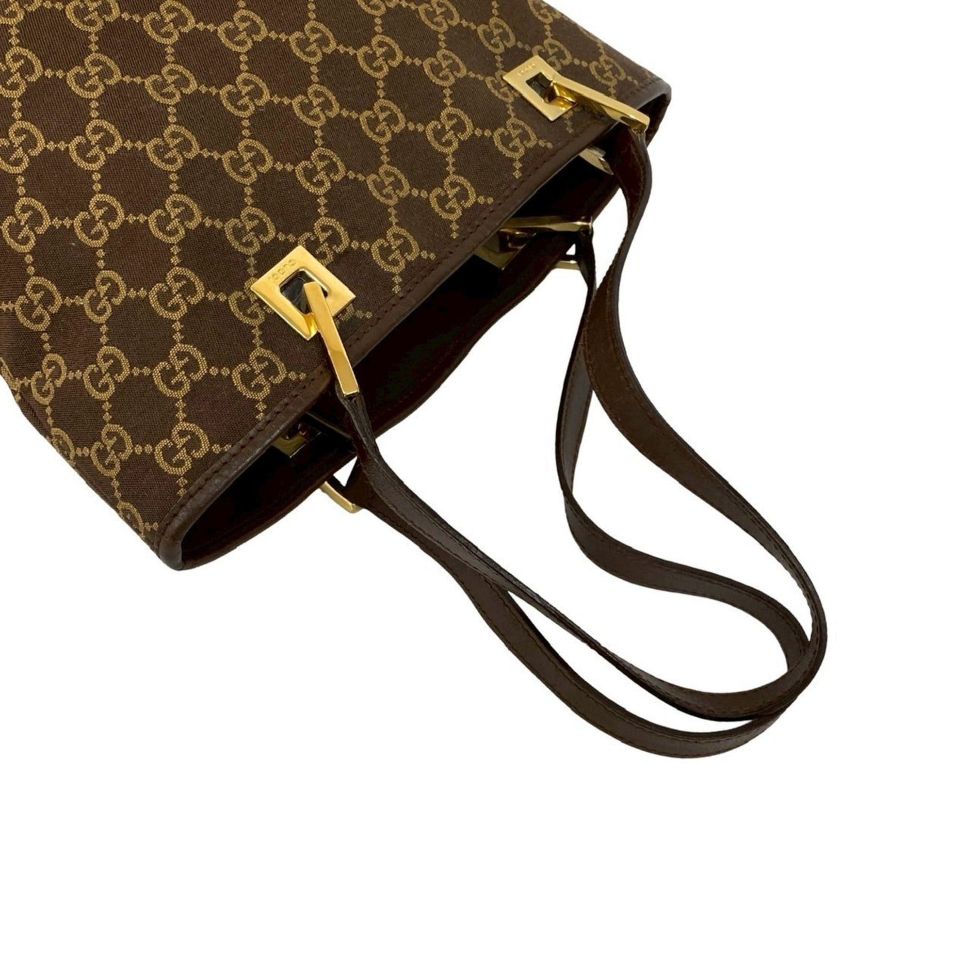 Gucci Brown Canvas Leather Handbag Shoulder Bag Tote Bag (Pre-Owned)