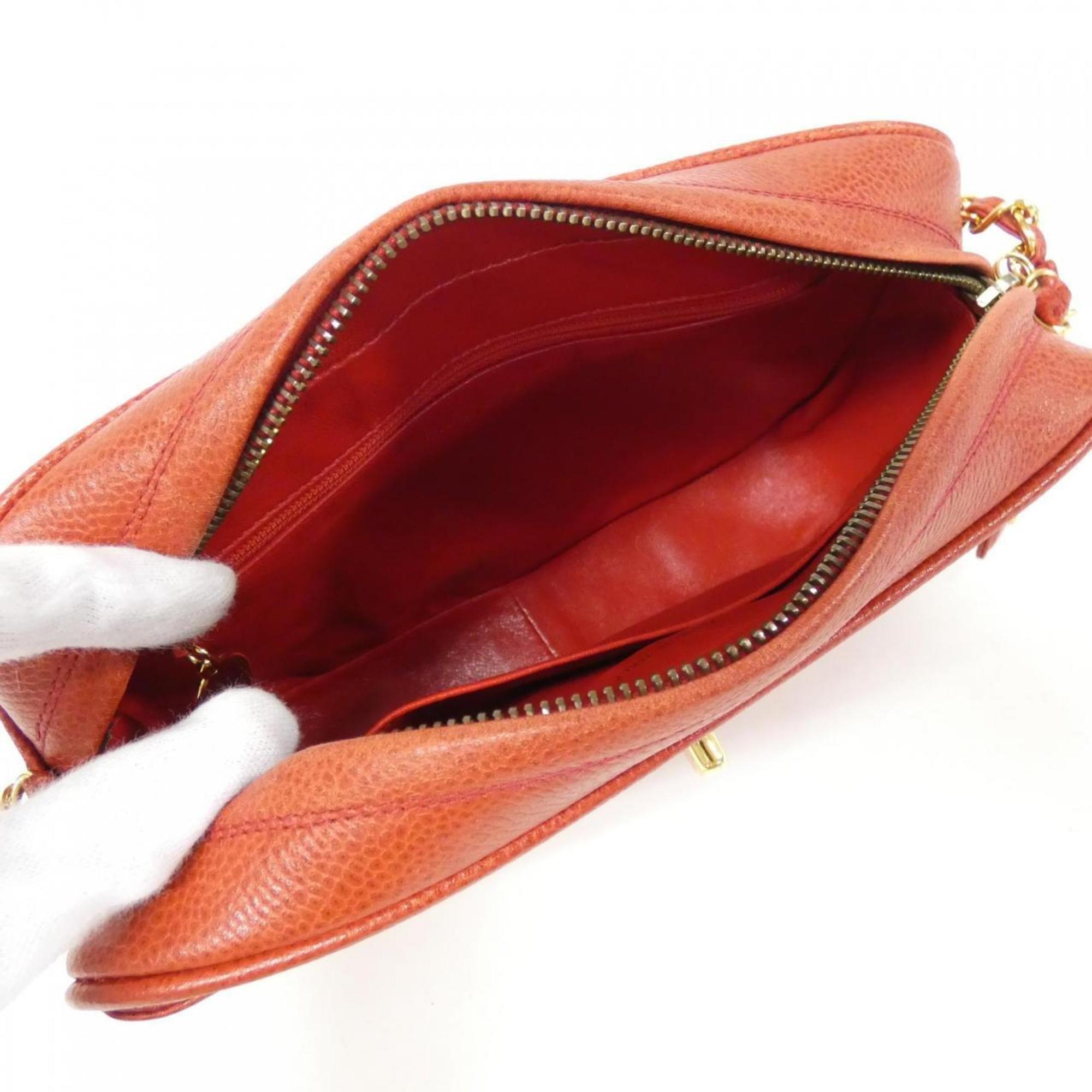 Chanel Red Color Grained Calfskin Shoulder Bag