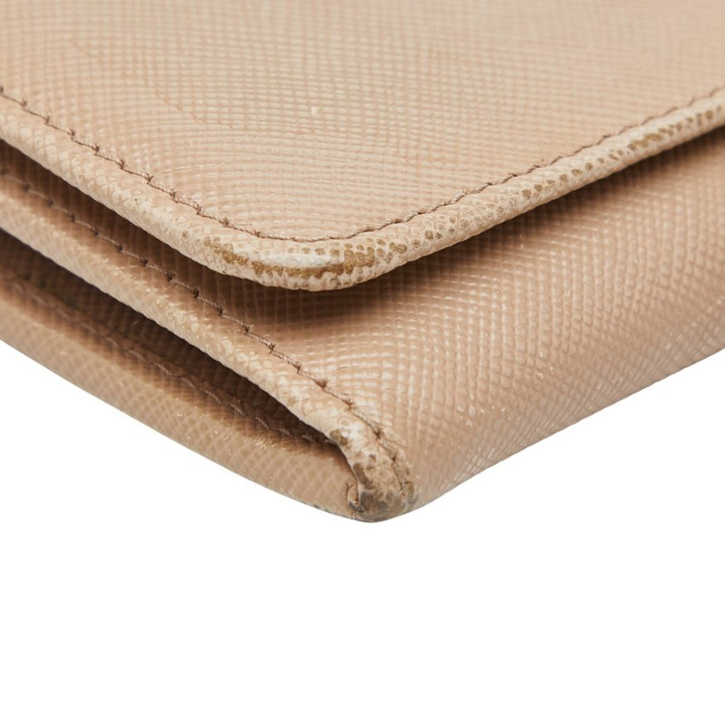 Prada Beige Leather Long Wallet (Tri-Fold)
