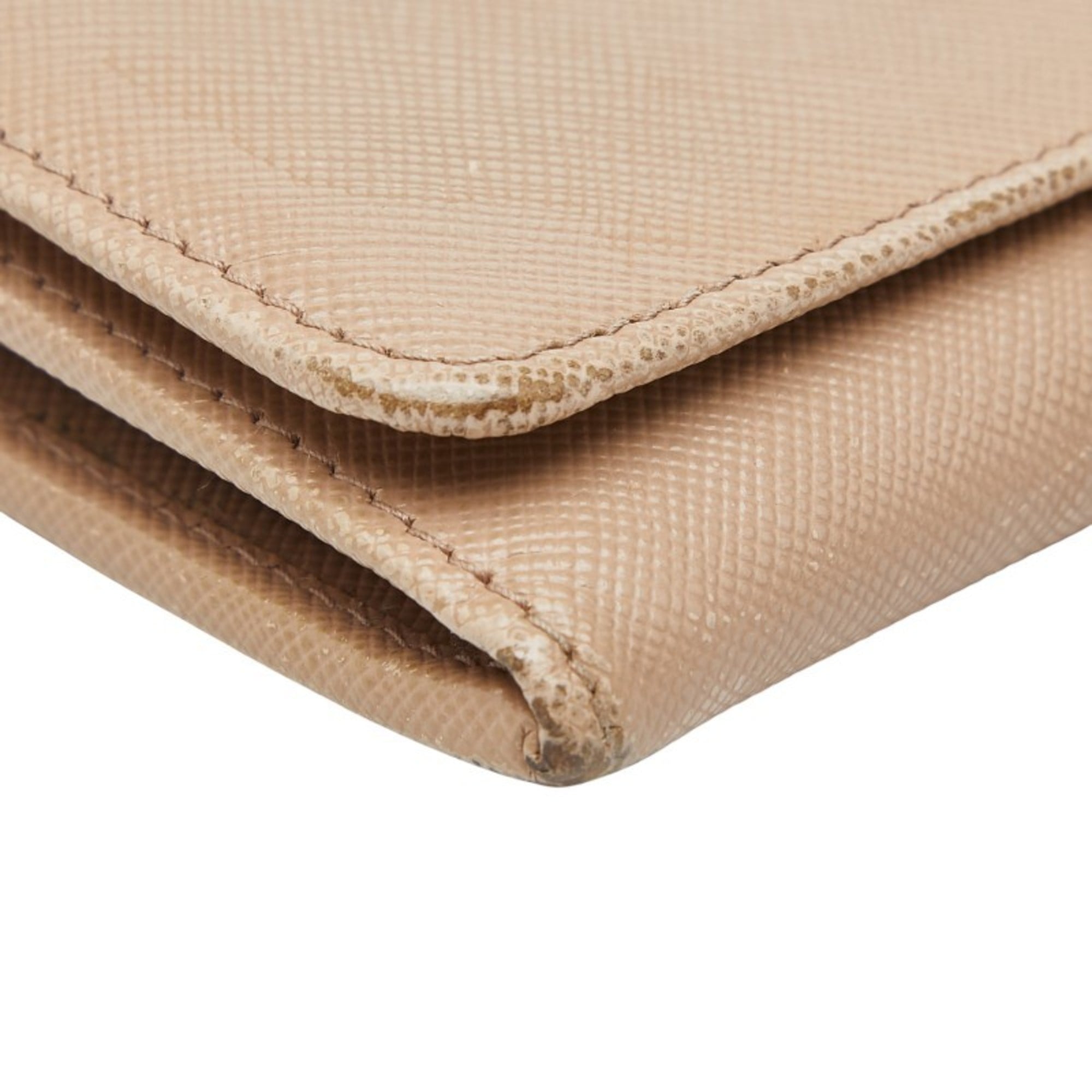 Prada Beige Leather Long Wallet (Tri-Fold)