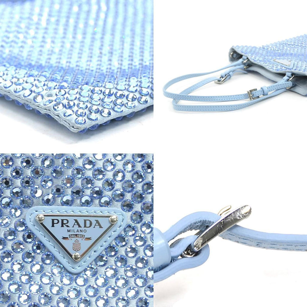 Prada Light Blue Satin Rhinestone Handbag