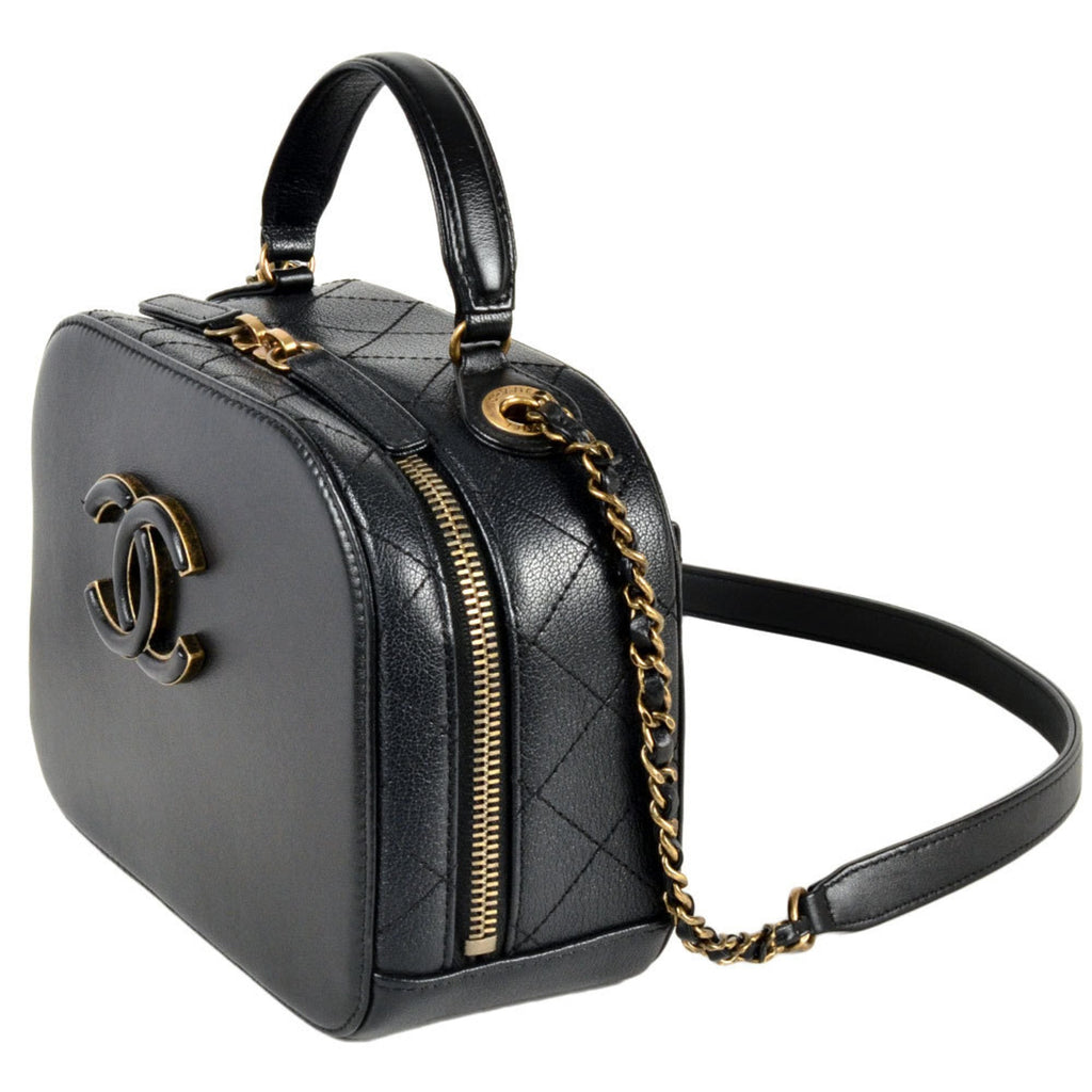 Chanel Black Leather Handbag Shoulder Bag Vanity Bag