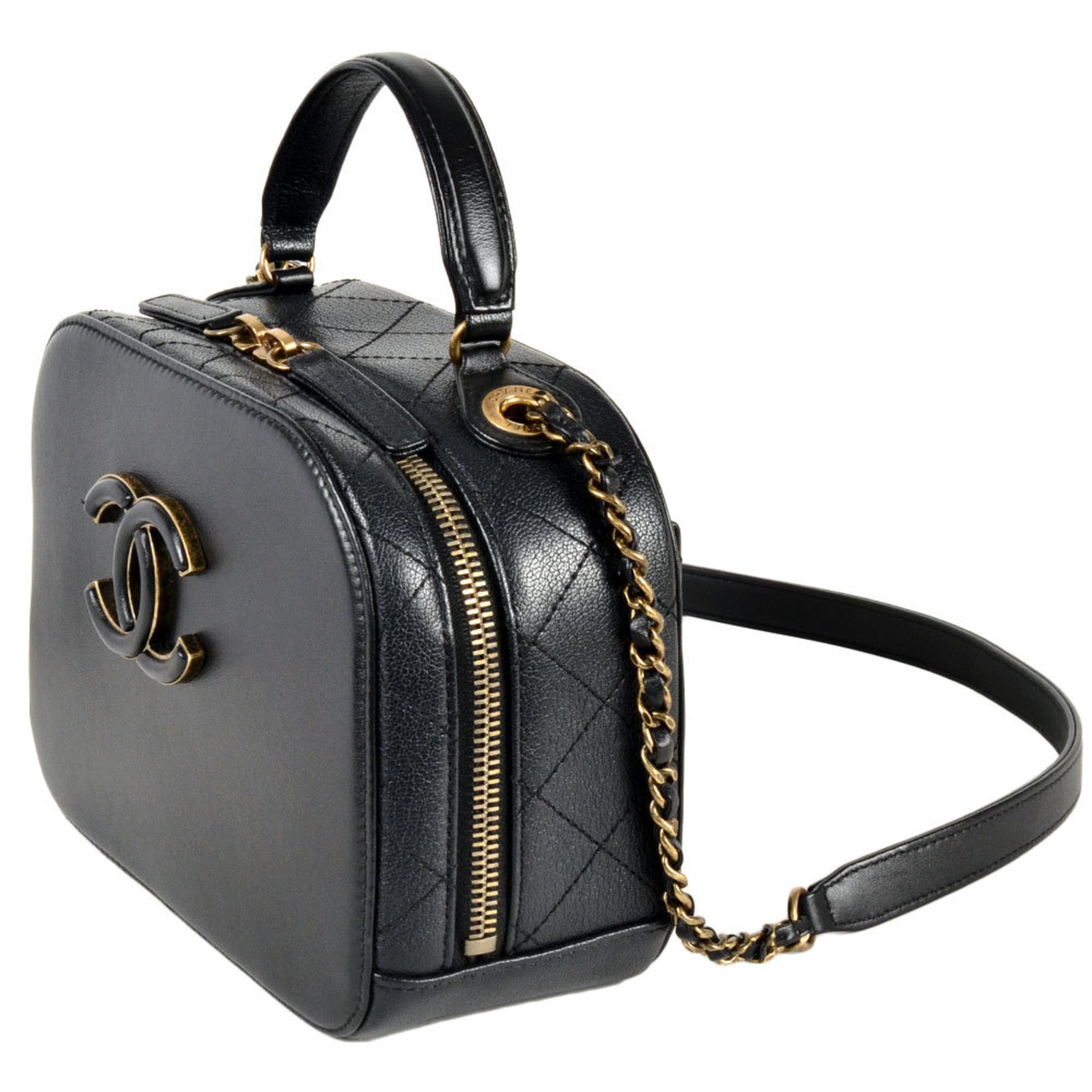 Chanel Black Leather Handbag Shoulder Bag Vanity Bag