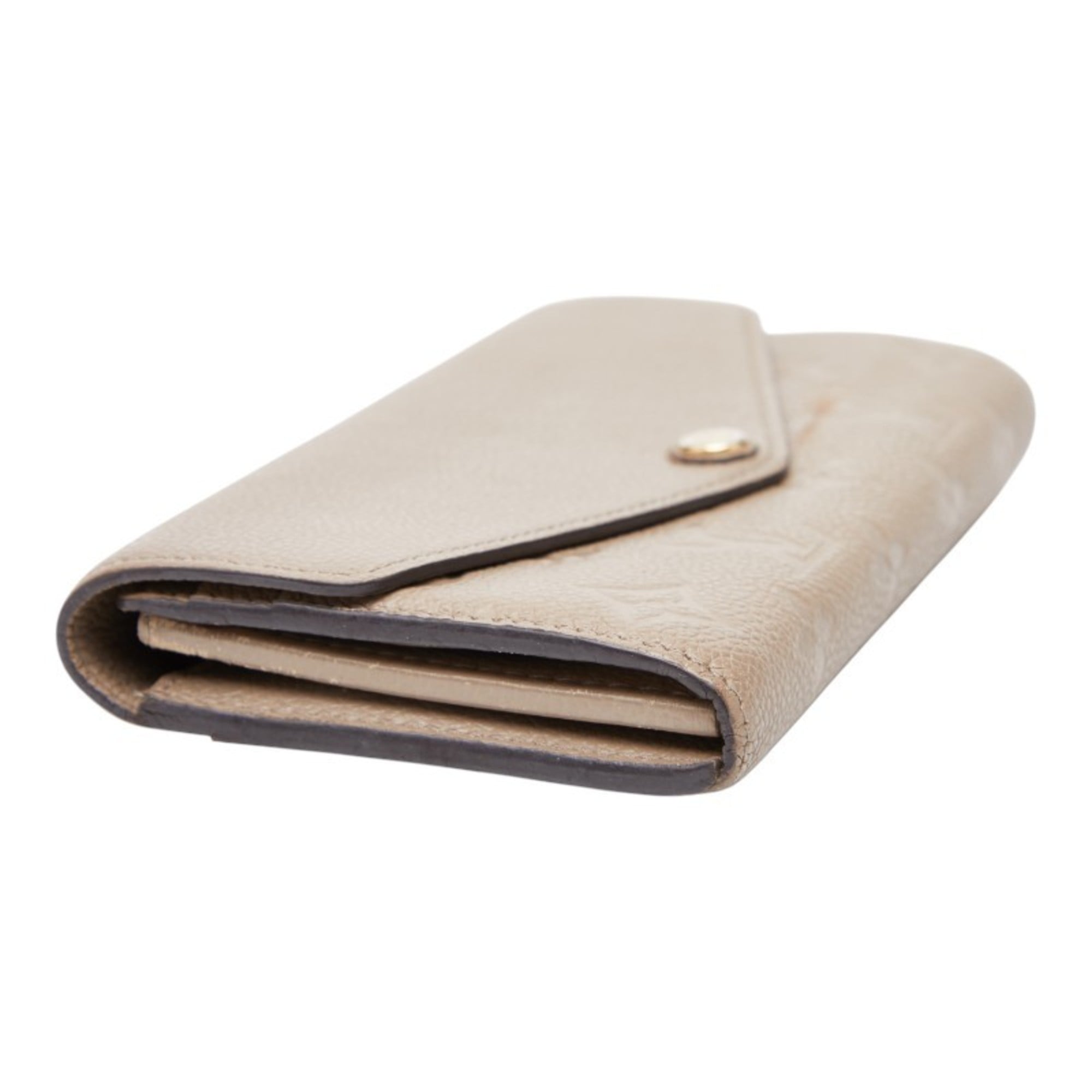Louis Vuitton Beige Leather Long Wallet (Tri-Fold)