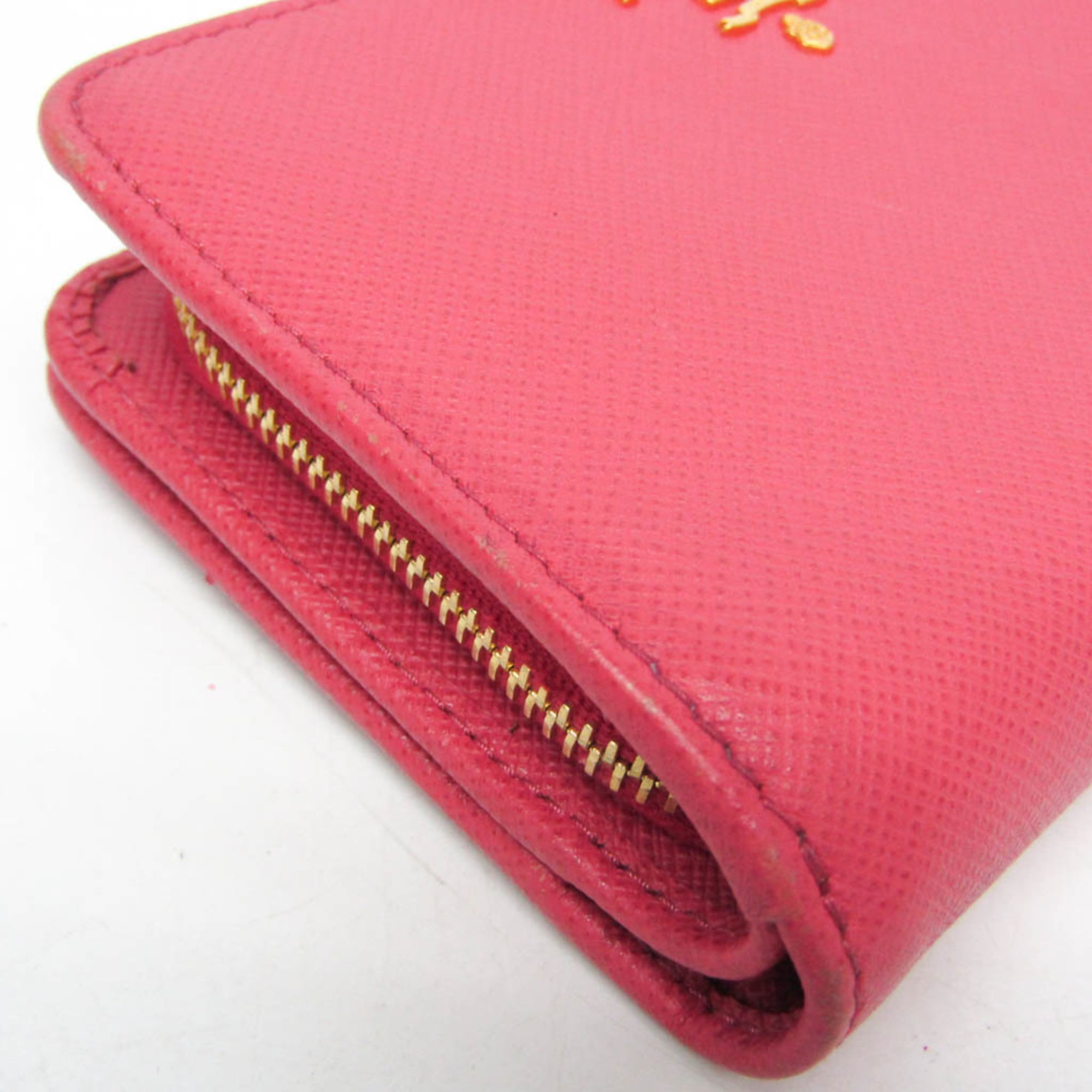 Prada Tab Bifold Wallet Saffiano Leather Pink Leather Wallets Accessory