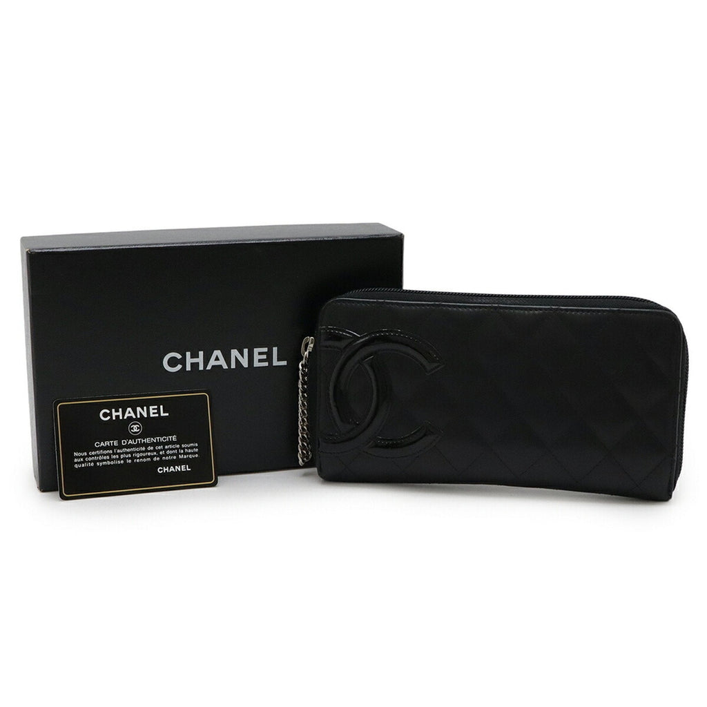 Chanel Cambon Black Pink Leather Long Wallet (Bi-Fold)