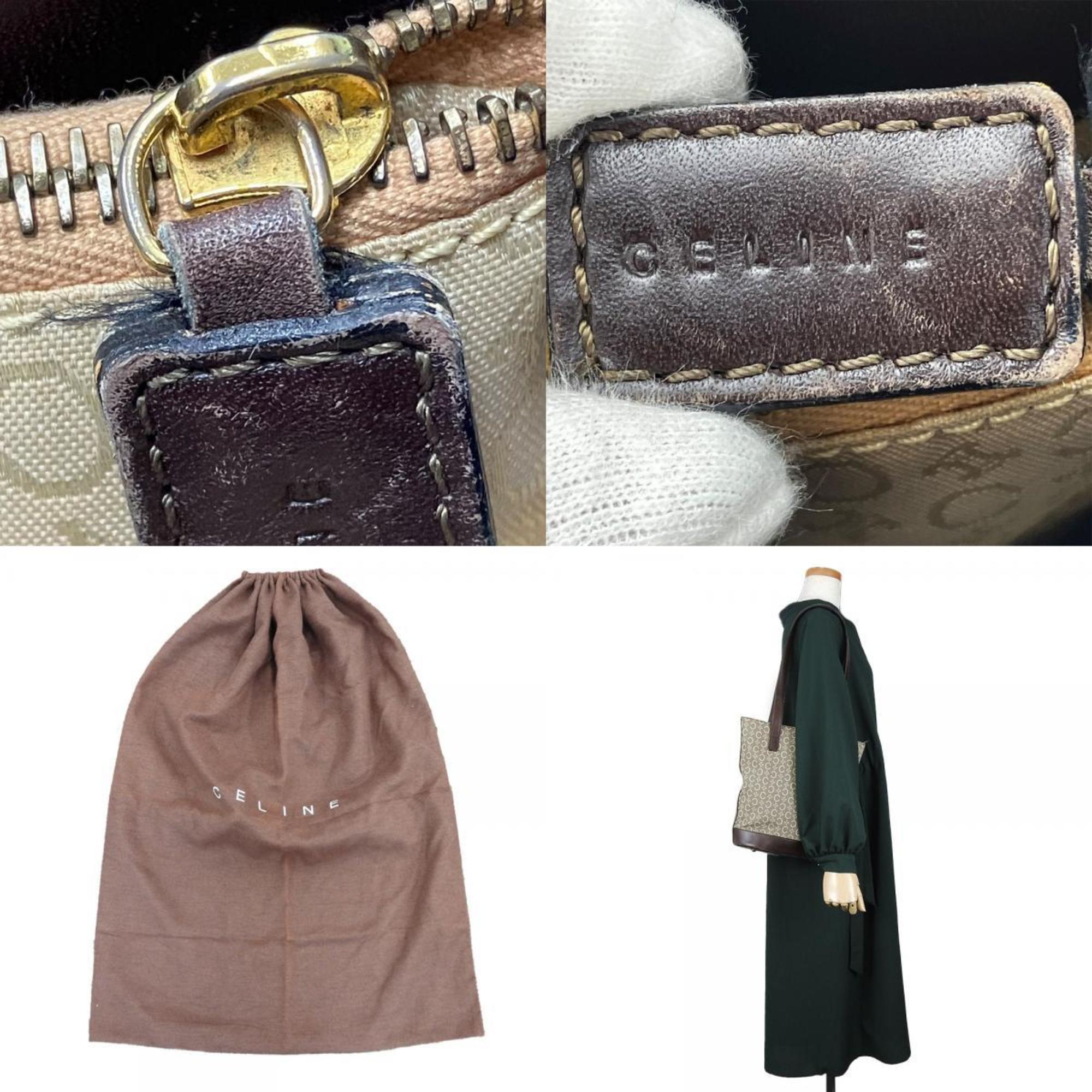 Celine Beige Dark Brown Canvas Leather Tote Bag