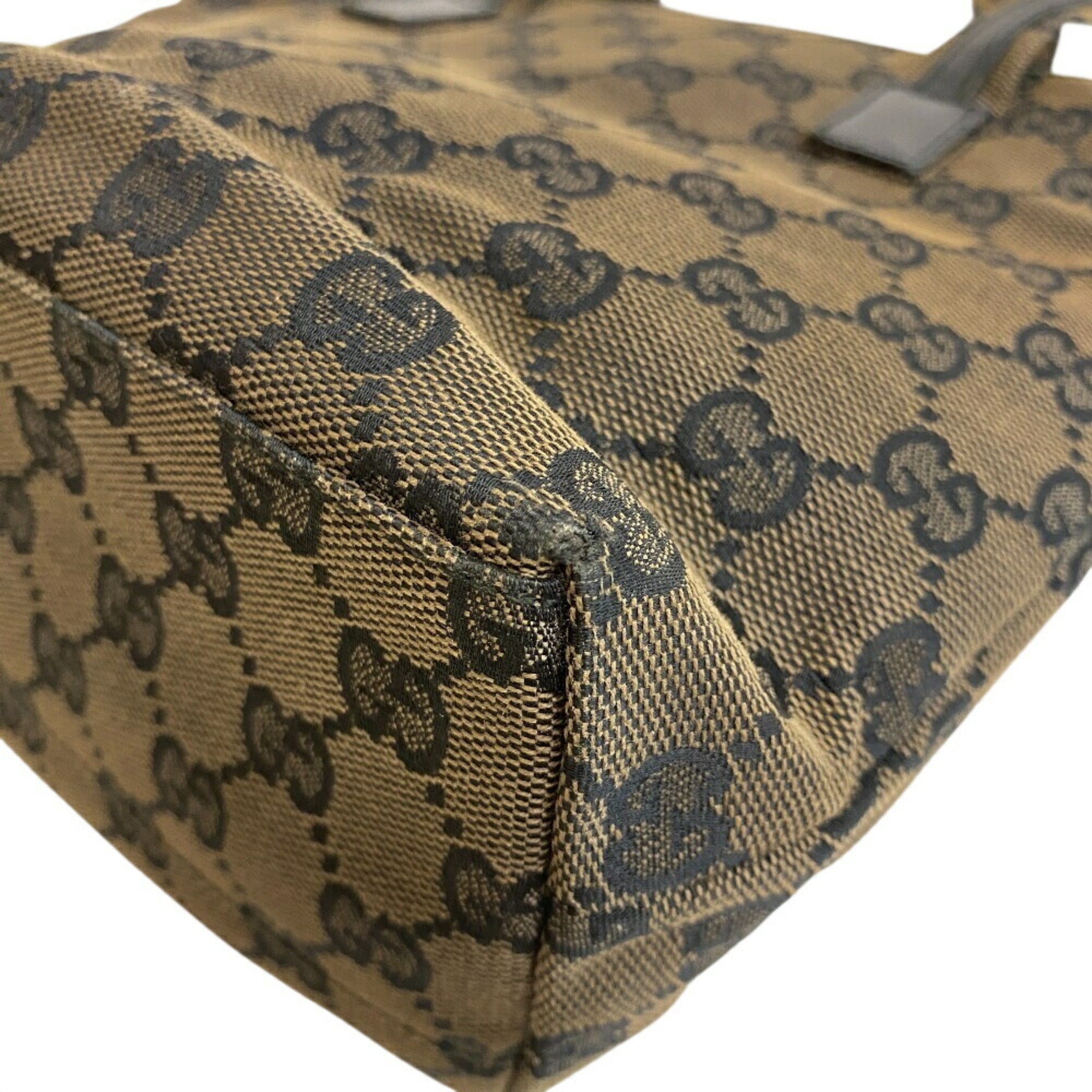 Gucci Beige Black Canvas Leather Handbag (Pre-Owned)